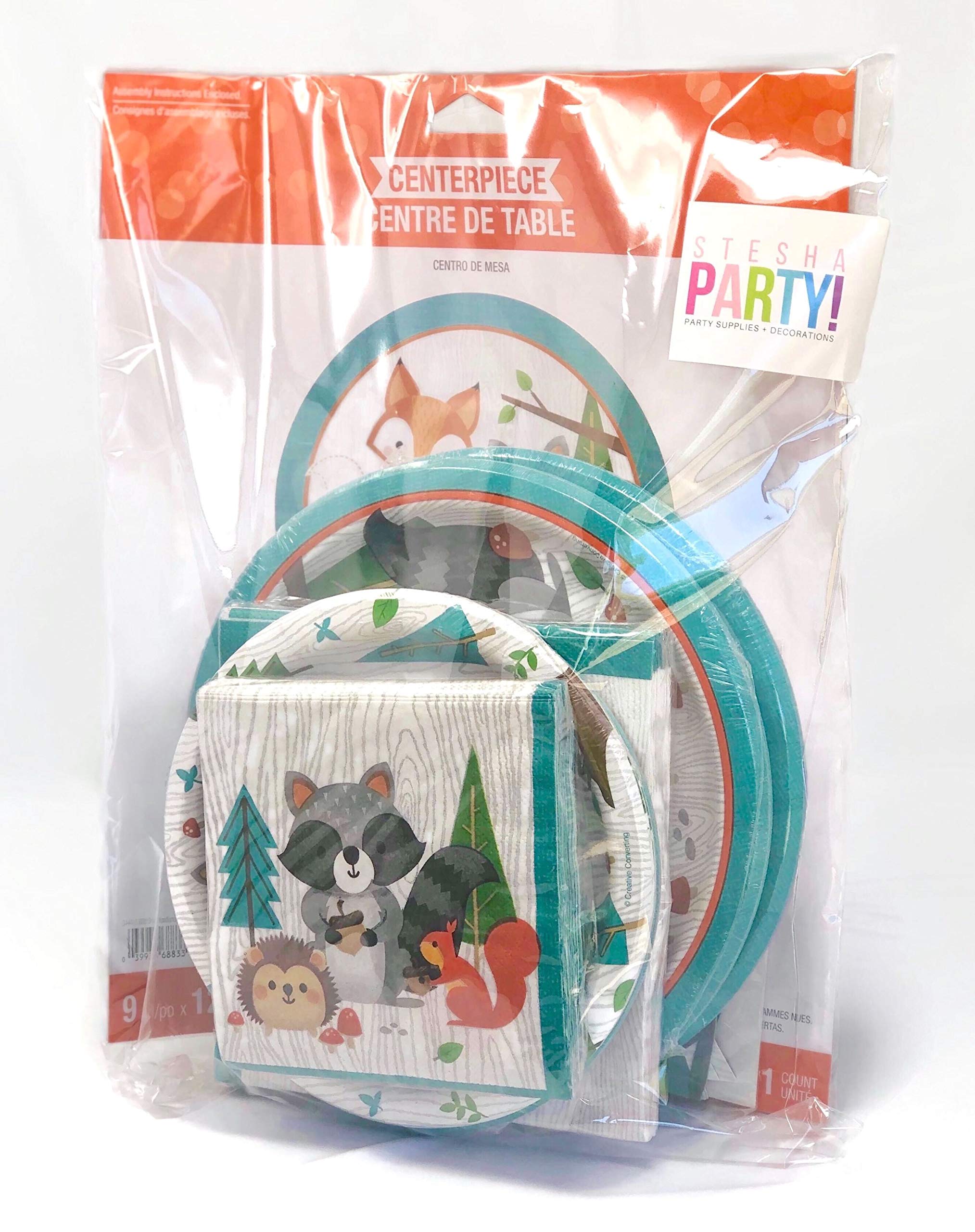 Woodland Party Supplies Set - Forest Animal Birthday Banner, Wild One Themed Decor, First Birthday Party Kit with Paper Plates, Napkins & Table Centerpiece (66 Count) - Perfect for Baby Showers, Kids Birthday Parties & Outdoor Celebrations