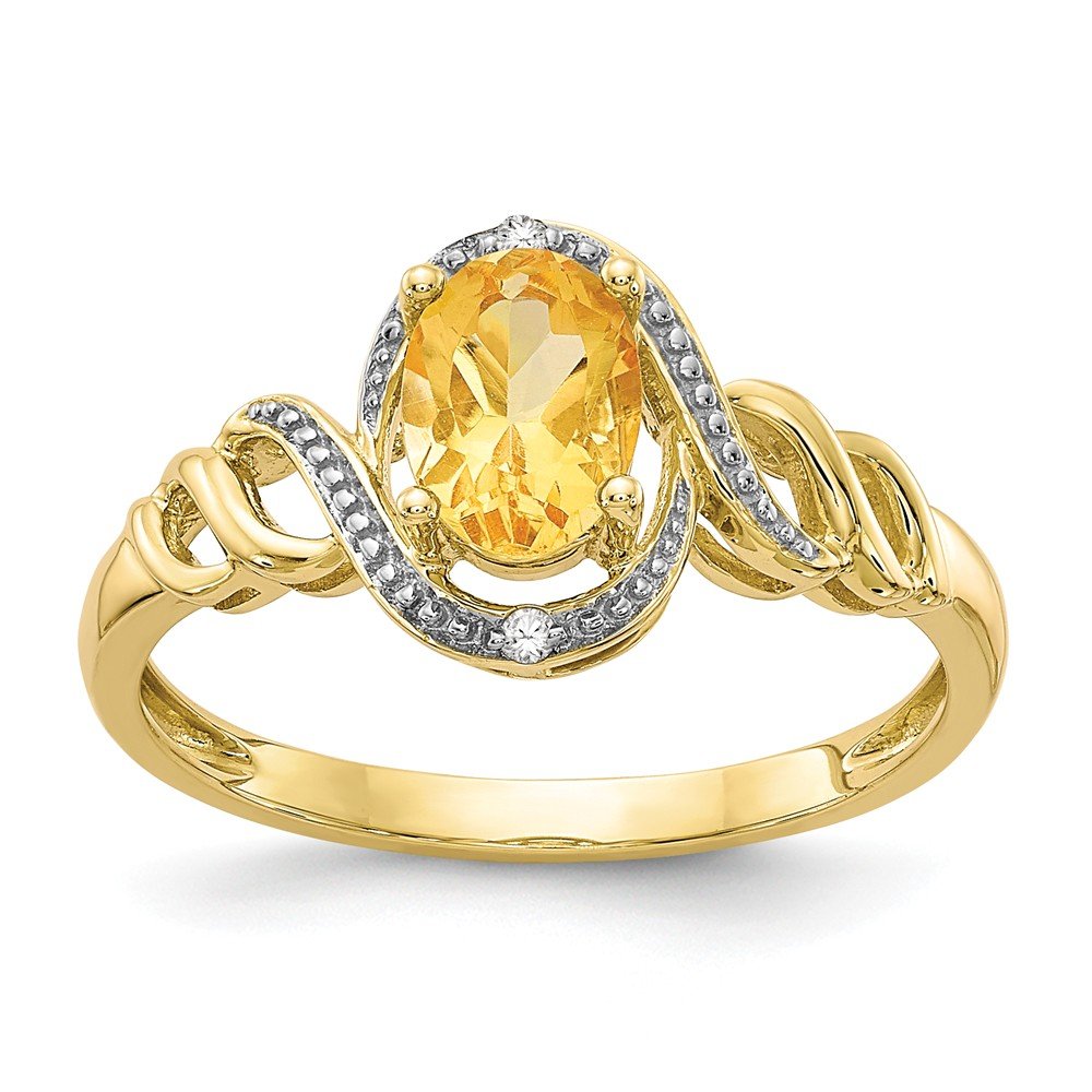 10K Solid Yellow Gold Citrine & Diamond November Birthstone Engagement Ring (0.02 CTTW) - Perfect for Proposals, Anniversaries & Special Occasions