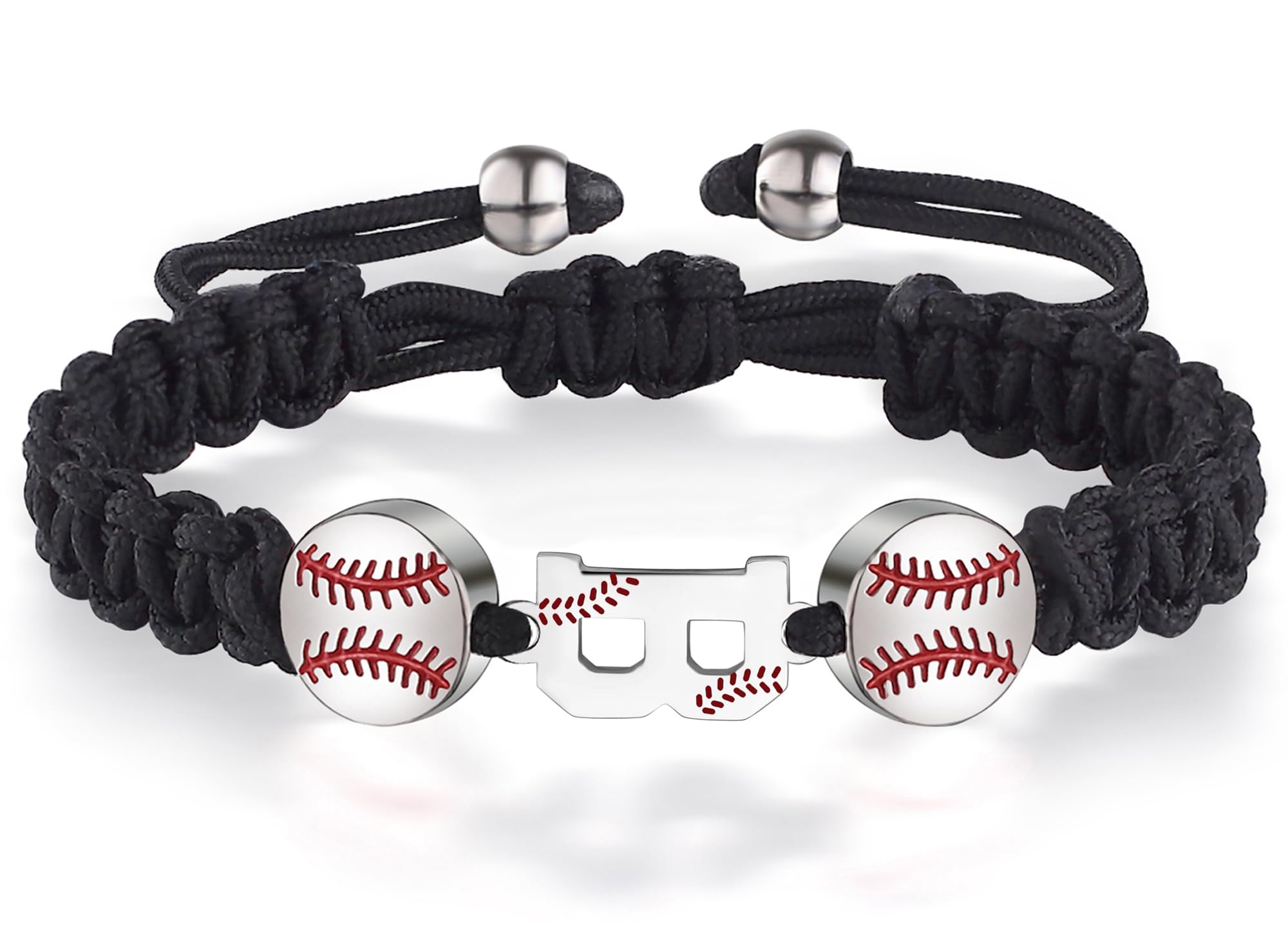 Custom Initial Letter Baseball Bracelet for Men - Handmade Adjustable Braided Jersey Bracelet - Personalized Sports Gift for Athletes & Baseball Fans - Perfect for Game Day, Birthdays & Father's Day