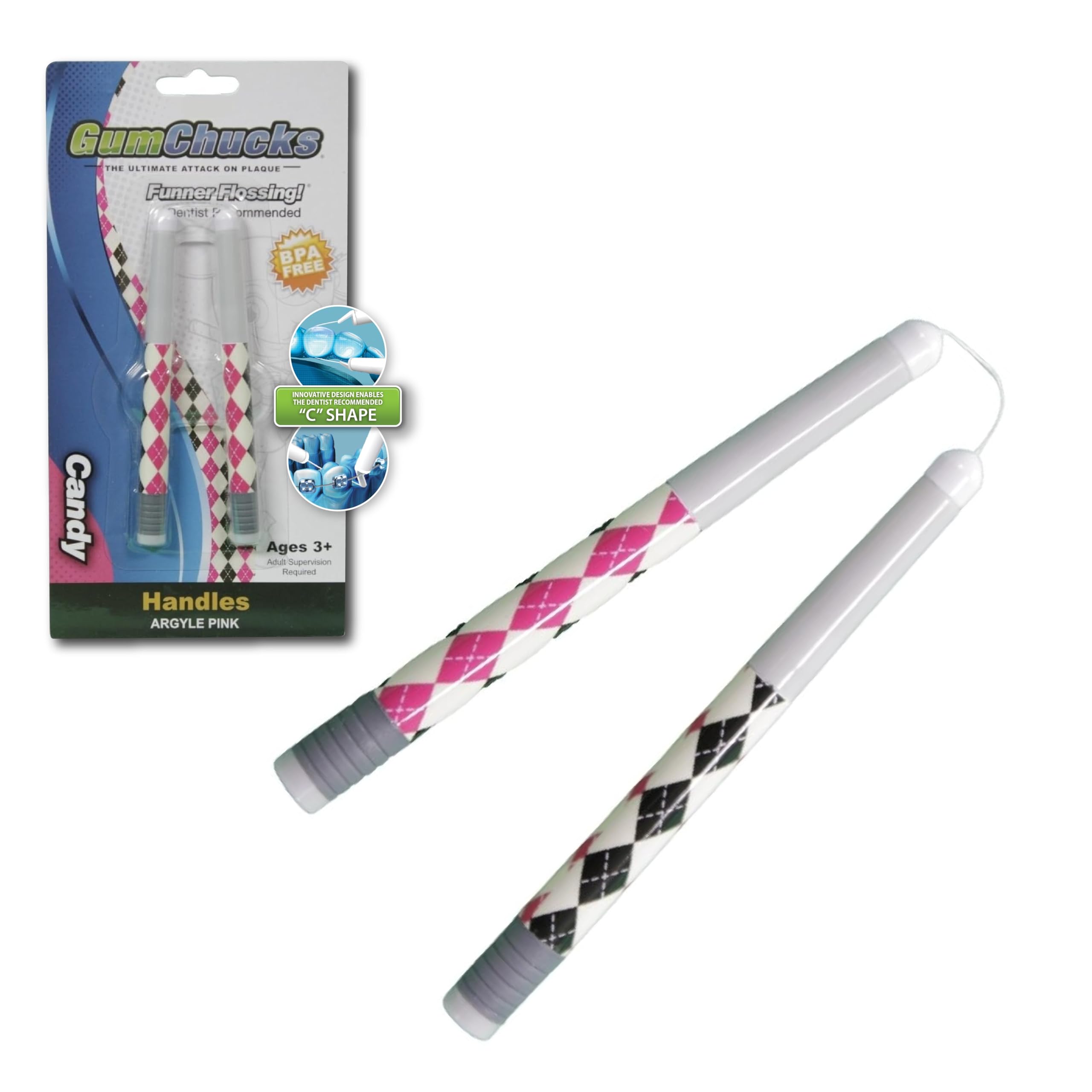 **Orthodontic Flossers for Braces - Dental Floss Picks for Teeth Cleaning & Gum Care - Pink Argyle Candy Design - Perfect for Travel & On-the-Go Oral Hygiene**
