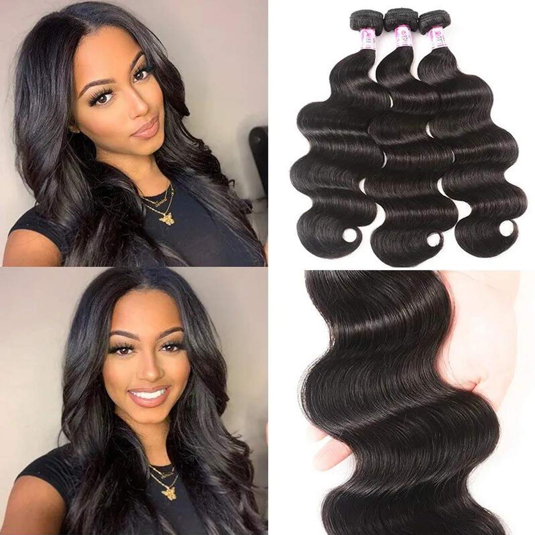 Beauty Forever Indian Body Wave Hair Extensions - 3 Bundles 100% Unprocessed Virgin Human Hair Weaves, Natural Color (20 22 24 Inch) 95-100g per Bundle | Perfect for Weddings, Parties & Daily Styling