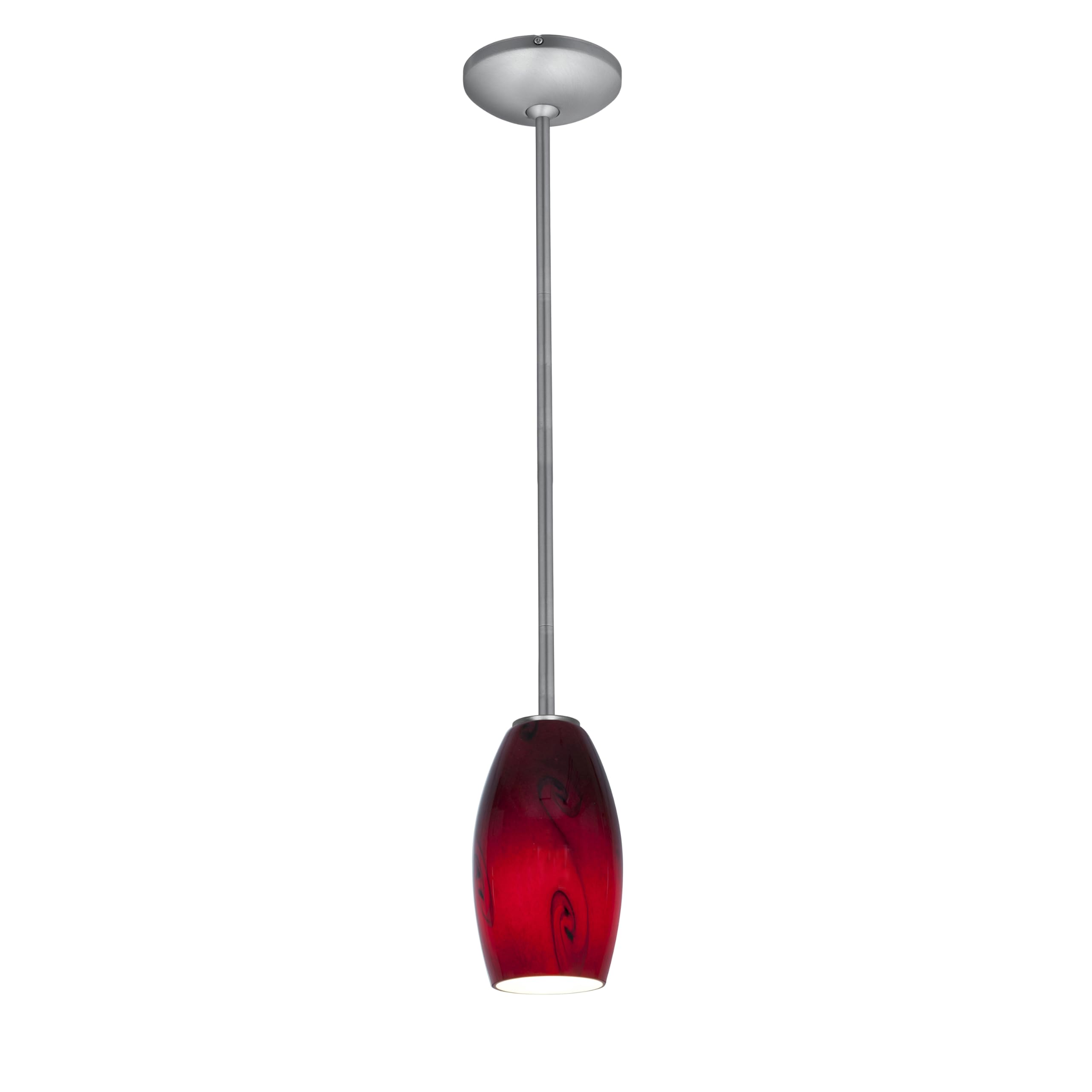 Merlot Glass Pendant Light Fixture with Brushed Steel Rods & Red Sky Glass Shade - Elegant Dining Room, Kitchen Island or Bedroom Lighting