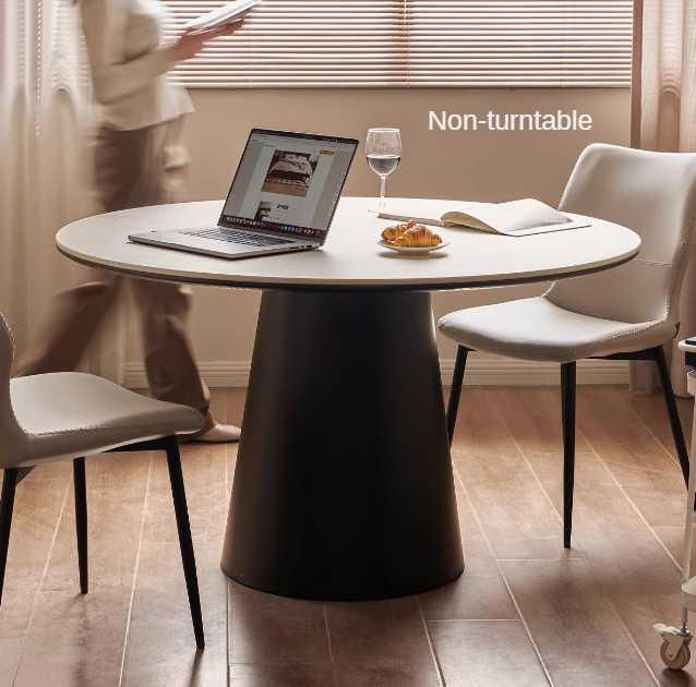 Solid Oak Wood Round Dining Table with Rock Plate - Perfect for Farmhouse, Rustic, and Modern Dining Rooms