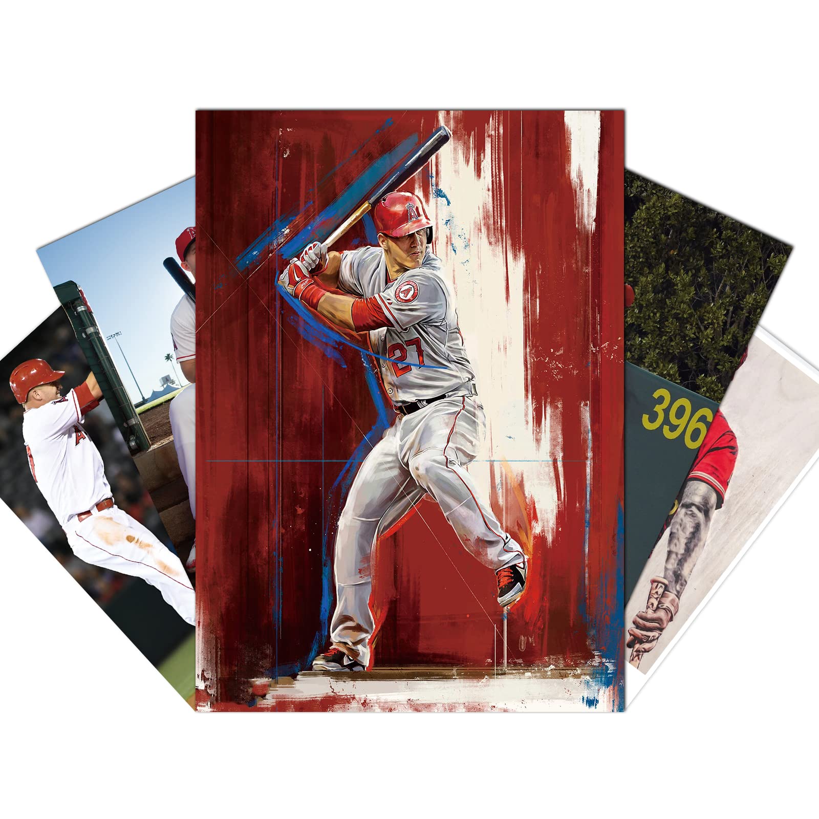 Mike Trout Baseball Poster Set - 5 Unframed 10x14 Inch Sports Wall Art Prints for Home Decor, Gifts for Baseball Fans - Perfect for Bedroom, Man Cave & Game Room Decor