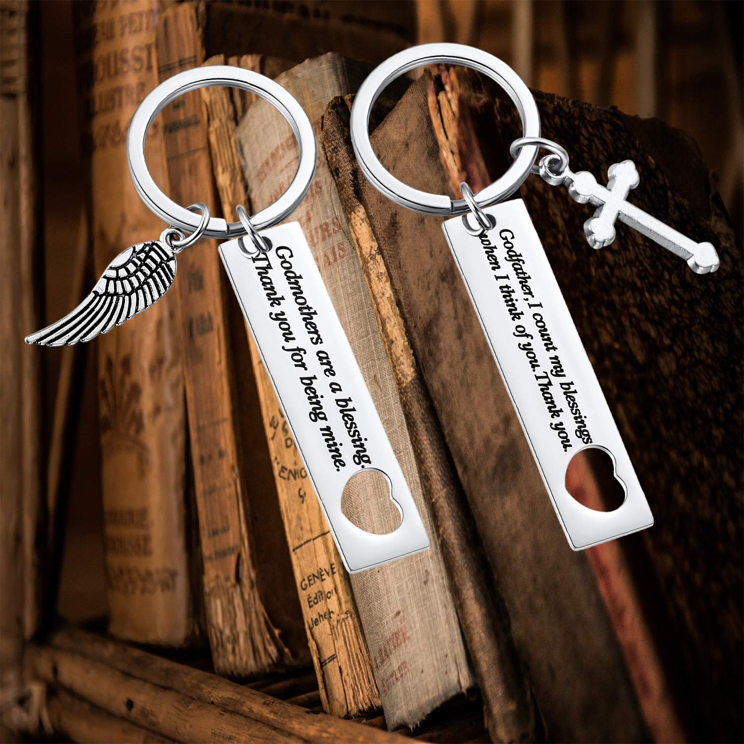 Ralukiia Godmother Godfather Keychain - Thoughtful Gift for Goddaughter, Godchild, Godparents - 'Thank You for Being Mine' Engraved Keepsake - Perfect for Baptism, Christening, Birthday & Appreciation Gifts