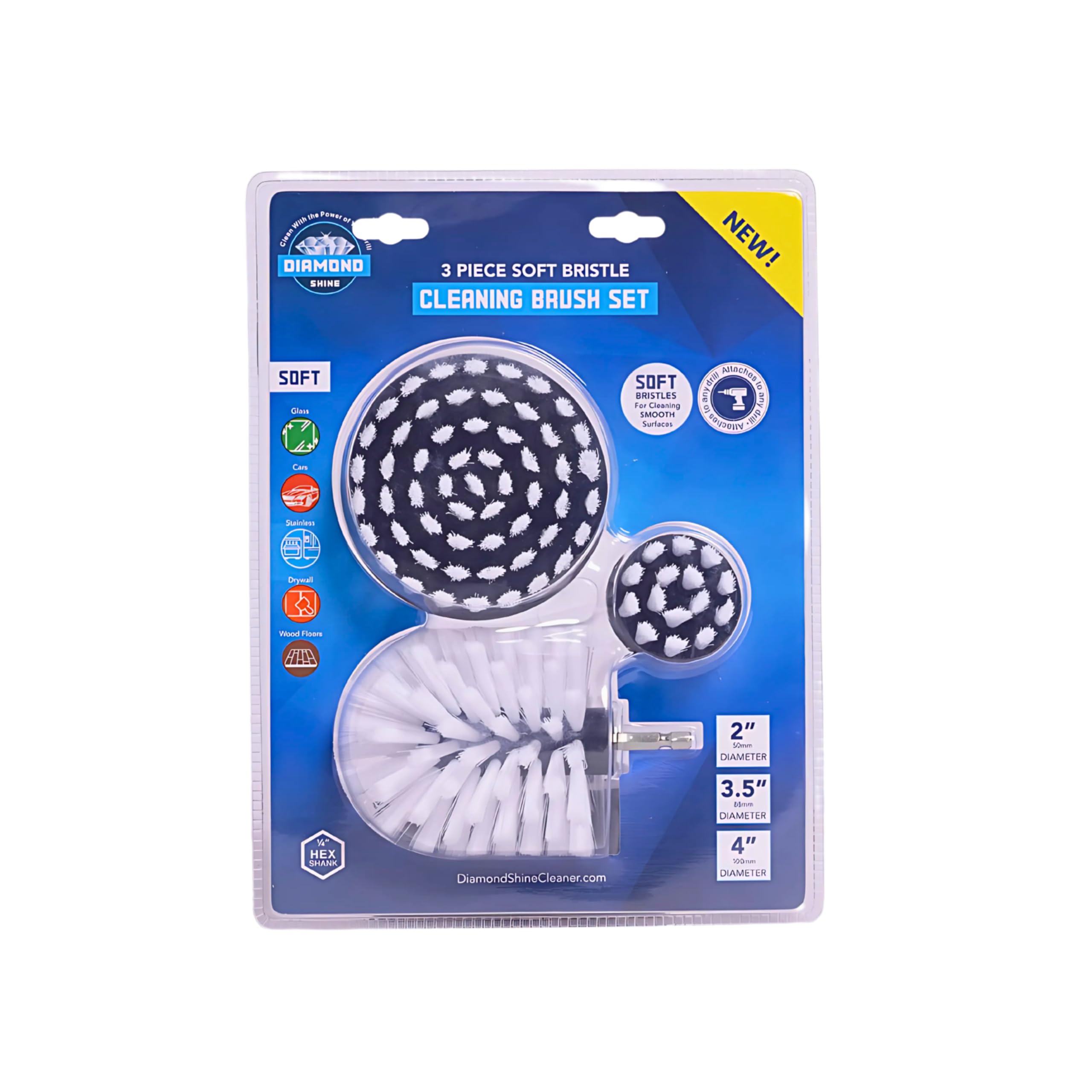 Diamond Shine 3-Pack Soft Drill Brush Attachment - Converts Drill to Electric Scrubber for Car Detailing, Carpet Cleaning, Upholstery & Glass - Perfect for Auto Detailing, Home Deep Cleaning & DIY Projects