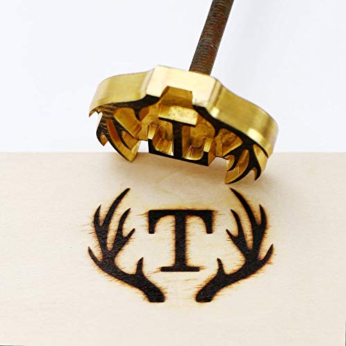 Custom Logo Wood Branding Iron Stamp - Personalized Leather & BBQ Branding Tool with Ergonomic Handle - Antler Design (2x2) for Woodworking, Leather Craft & Meat Branding