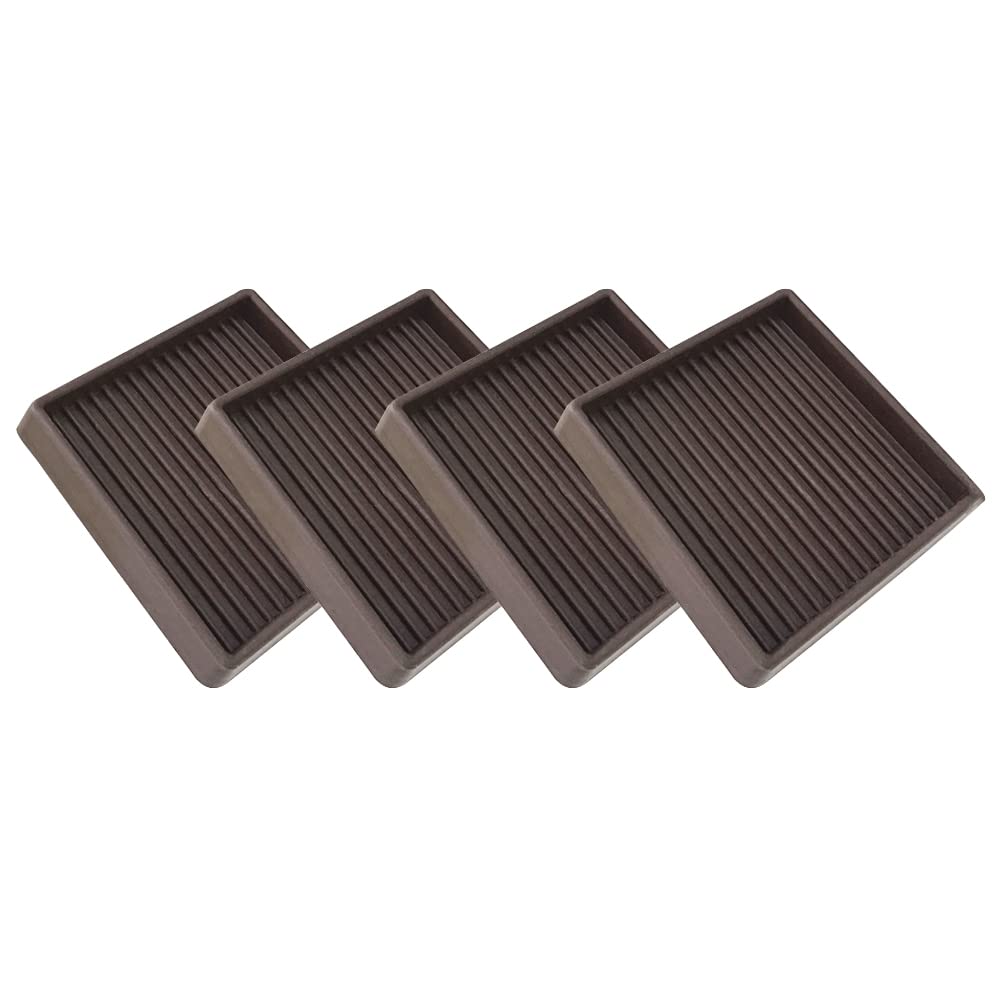 3X3 Inch Square Rubber Furniture Caster Cups - Non-Slip Floor Protectors (4 Pack, Brown) | Heavy Duty Furniture Coasters for Chairs, Tables & Couches | Prevents Scratches & Noise on Hardwood Floors & Tile