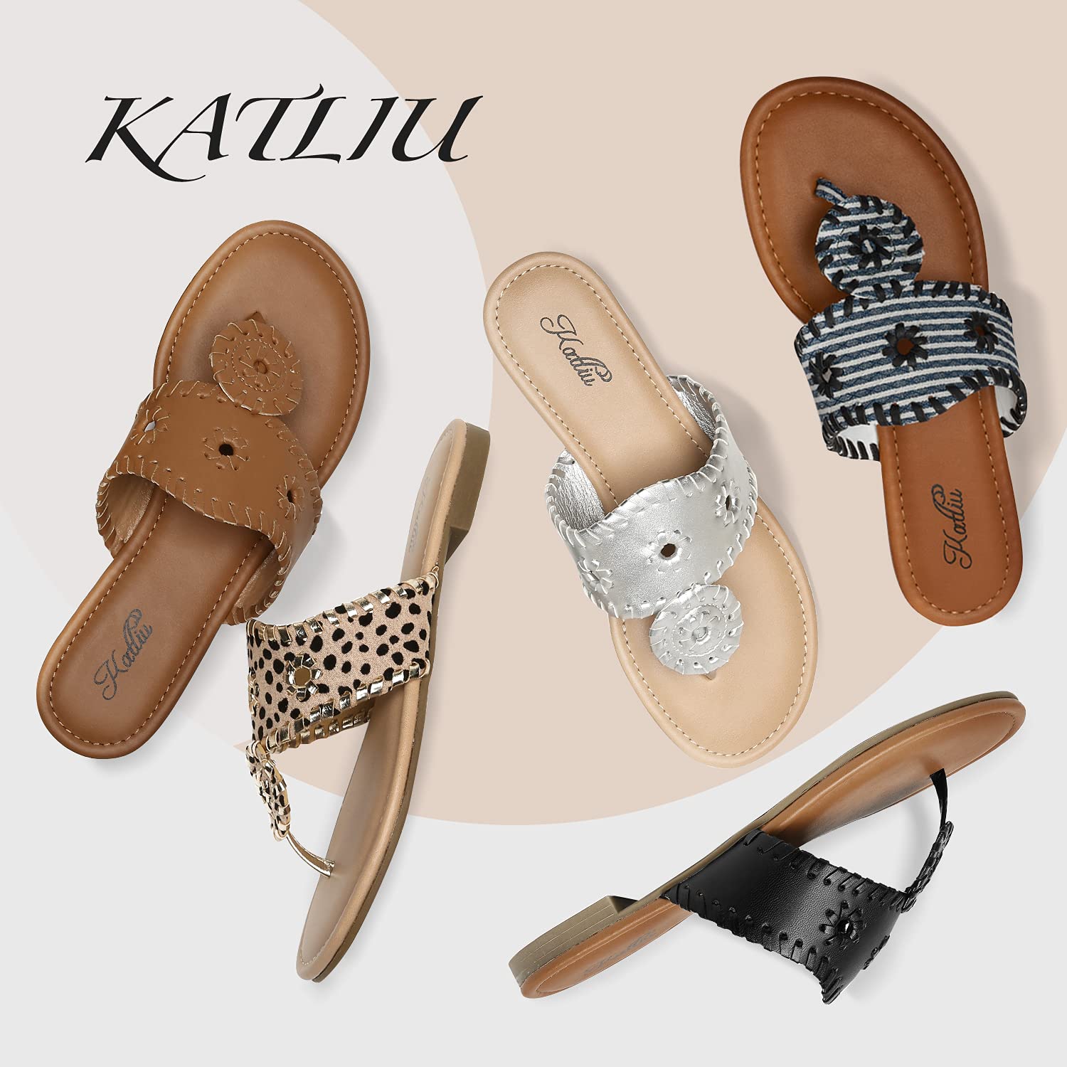 Katliu Women's Flat Sandals - Comfortable Flip Flops & Dressy Thong Sandals for Beach, Pool, and Summer Outfits