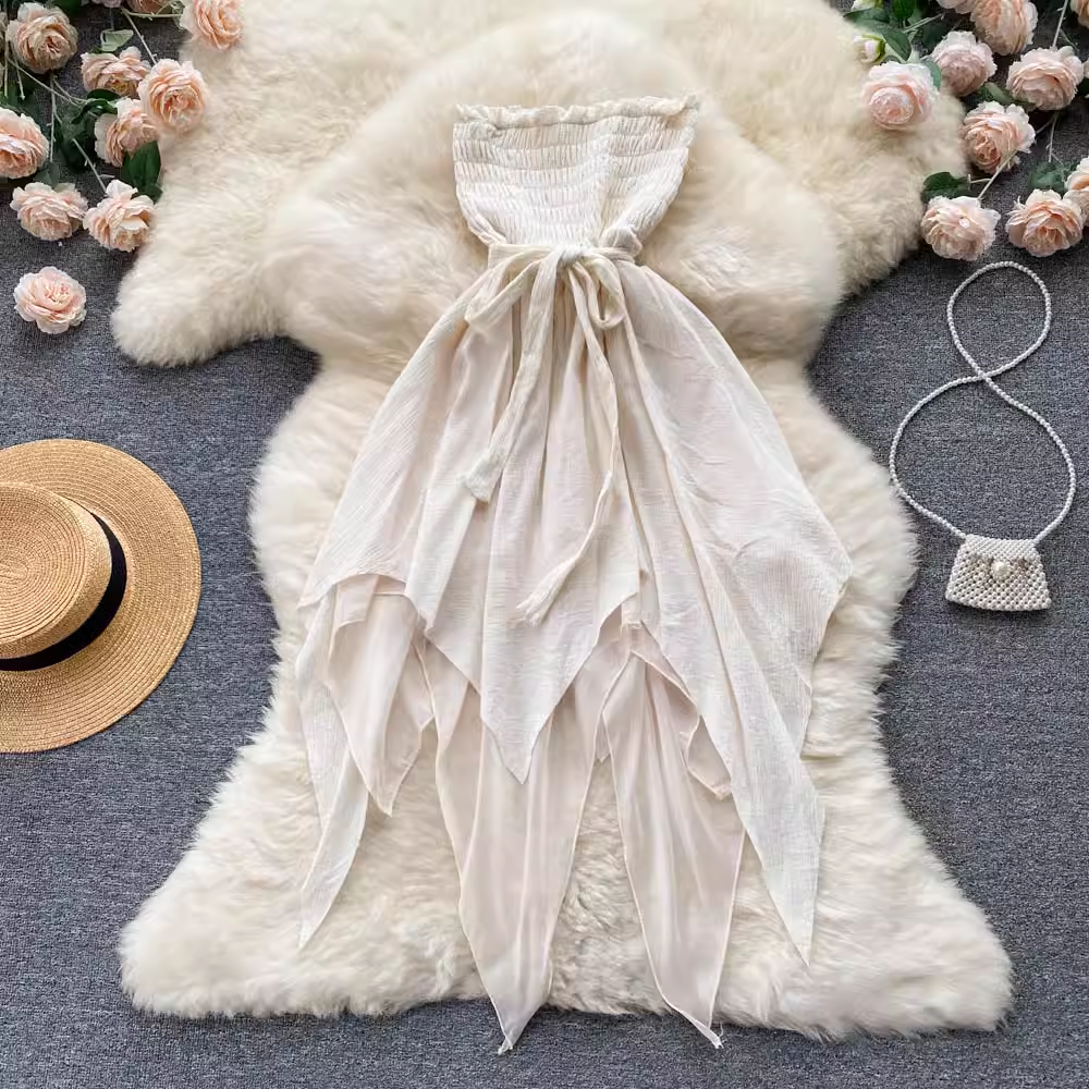 Fairy Tube Top Dress for Women - Summer Floral Irregular Hem Short Skirt 1187 | Boho Chic Beach Outfit, Party Wear, Casual Day Dress