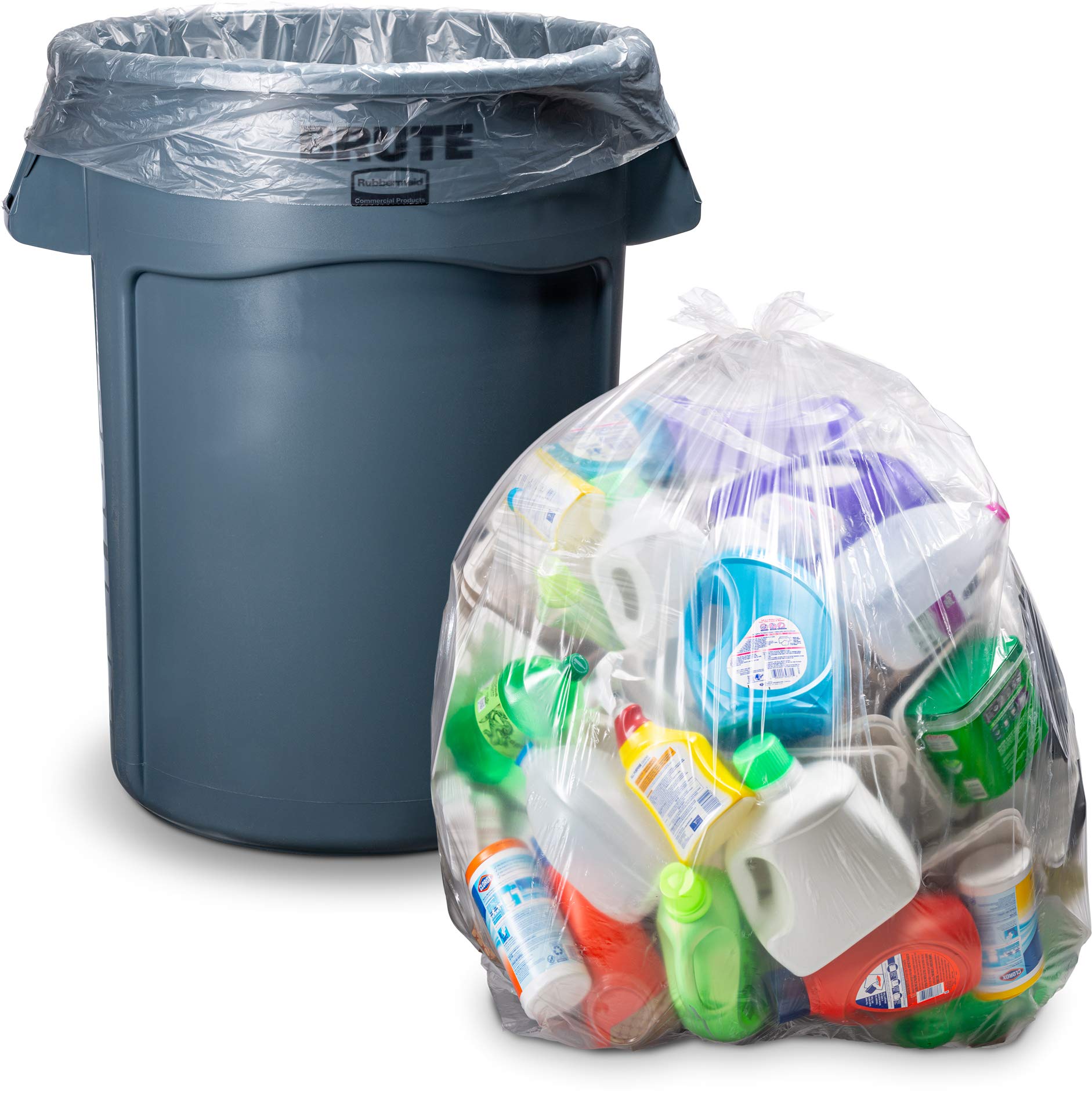 55 Gallon Clear Trash Bags with Ties - 50 Count Heavy Duty Clear Plastic Recycling Garbage Bags for Home, Office & Commercial Use - Perfect for Recycling Centers, Large Bins & Yard Waste Disposal