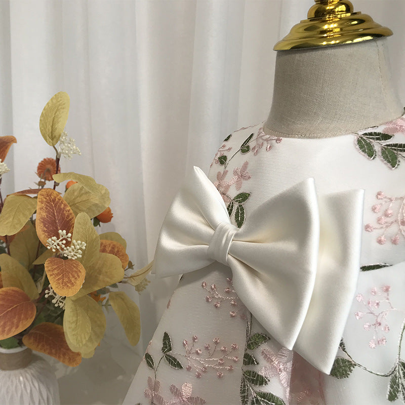Baby Girl Dress Toddler Birthday Party Flower Print Bow Communion Dress - Perfect for First Communion, Christening, and Special Occasions