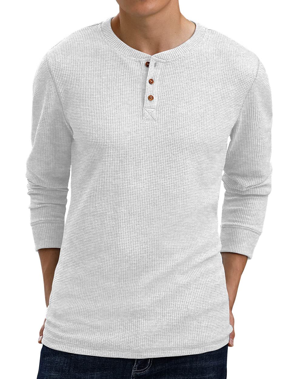 BINGHUODAO Men's Waffle Long Sleeve Henley Shirt - Soft Thermal Knit Top for Casual Wear, Fall & Winter Layering, Outdoor Activities
