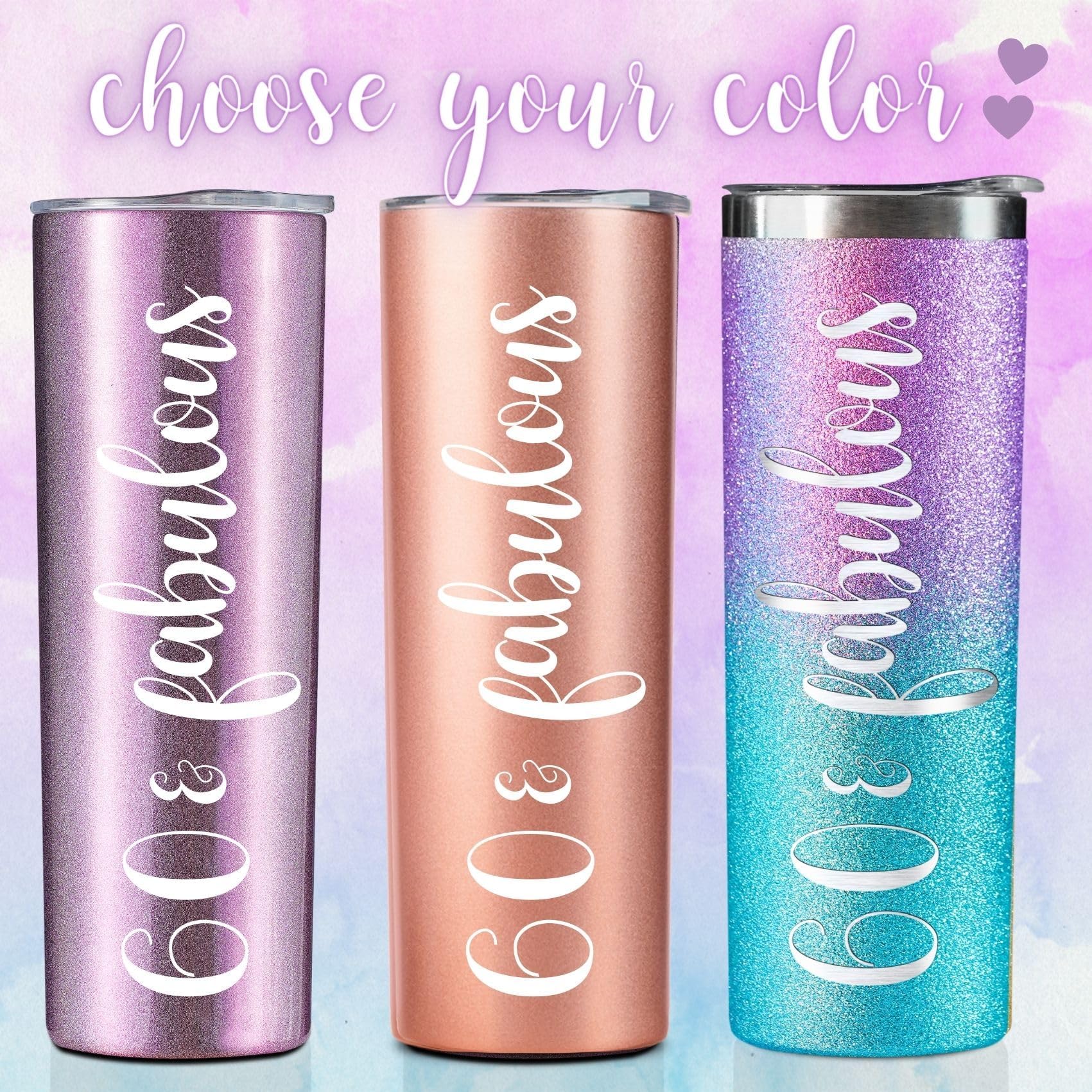 Onebttl 60th Birthday Gifts for Women - 20Oz Stainless Steel Tumbler in Purple | Elegant & Fabulous 60th Birthday Present for Mom, Grandma, Wife | Perfect for Coffee, Tea & Daily Hydration