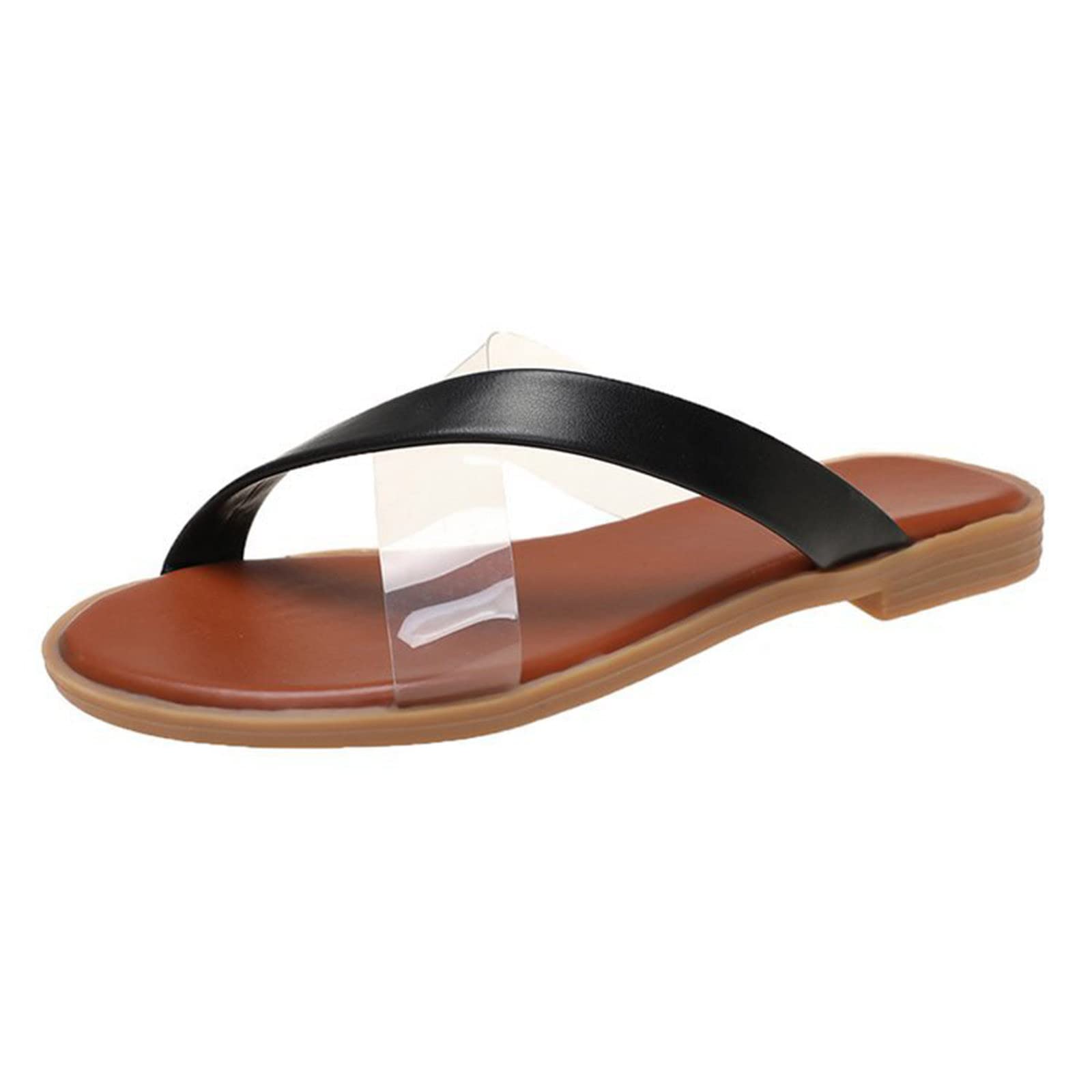 Women's Summer Flat Bottom Sandals - Comfortable Cross Strap Slippers for Women, Size 9 (Black) - Perfect for Beach, Pool, and Casual Outings