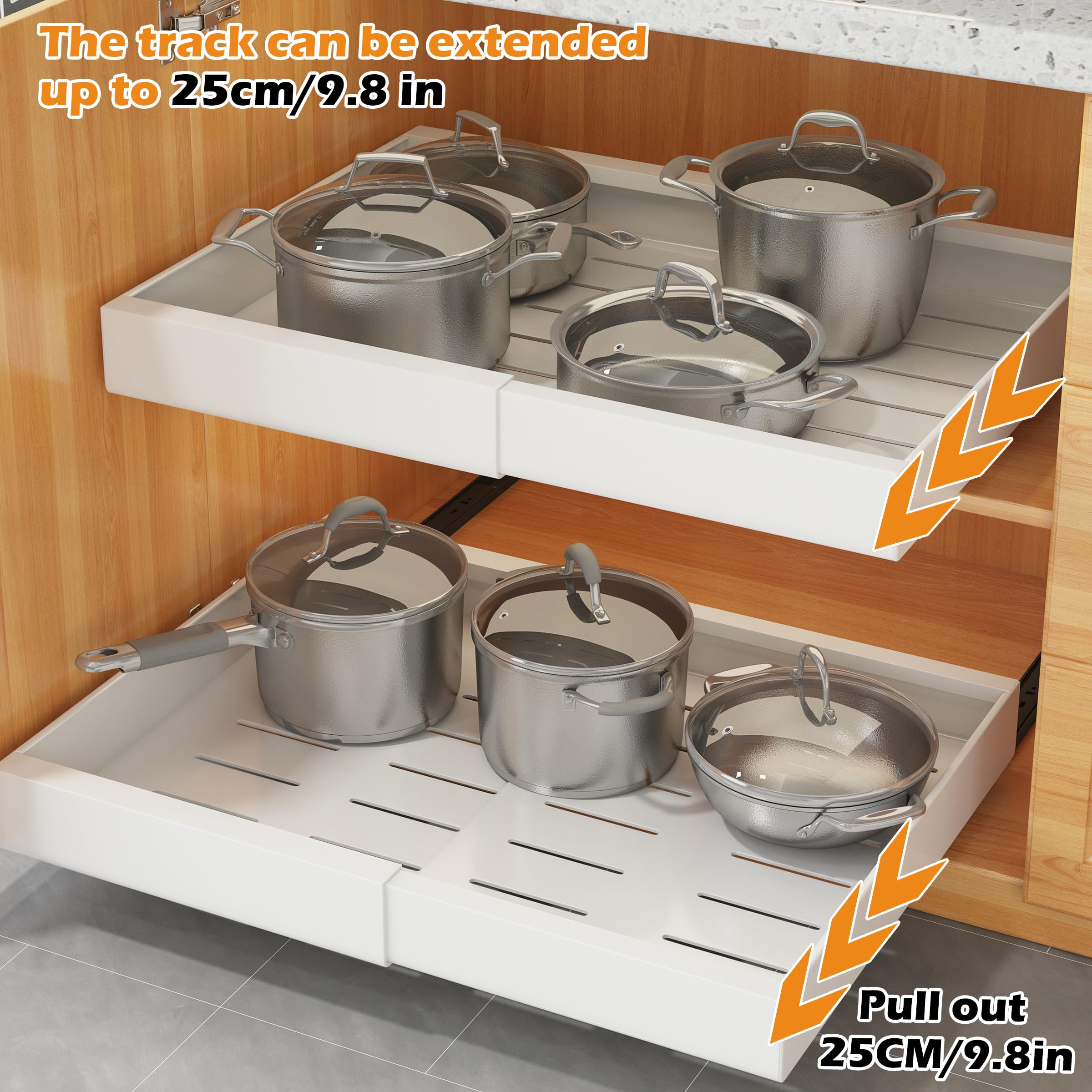 Pull Out Cabinet Organizer - Extendable Sliding Pantry Shelves for Kitchen, Bathroom & Closet Storage - Adjustable Width 12.4