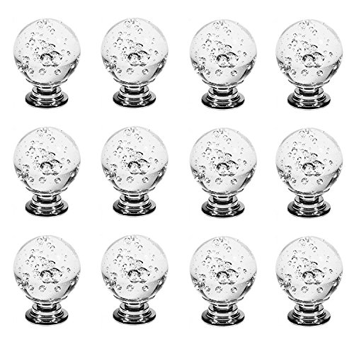 Transparent Decorative Crystal Glass Ball Knobs - Set of 12 for Kitchen Cabinets, Wardrobes, Drawers & Dressers - Elegant Bubble Design Cabinet Handles for Home Decor & Furniture Upgrade