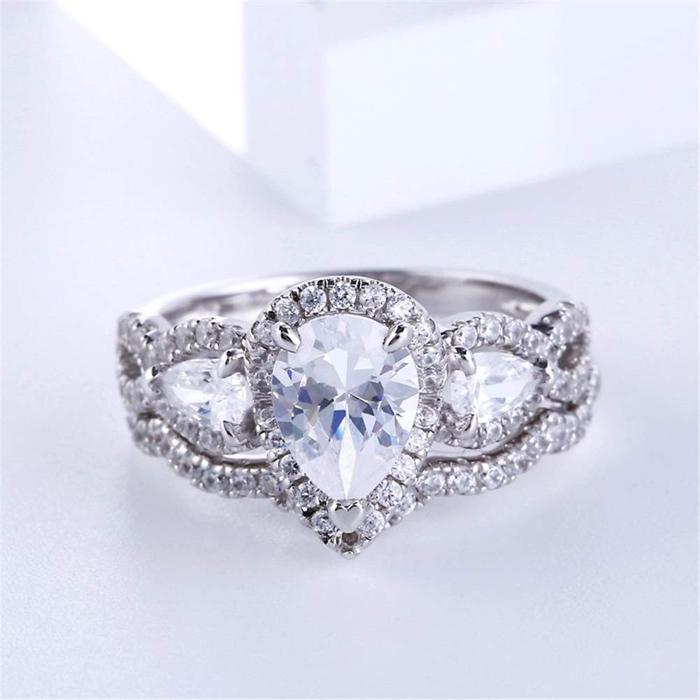 Jeulia 3 Carat Pear Cut Cubic Zirconia Wedding Ring Set - 925 Sterling Silver Three Stone Engagement Ring with Halo Twist Design for Women, Anniversary & Promise Rings - Perfect for Proposals, Weddings, and Special Occasions