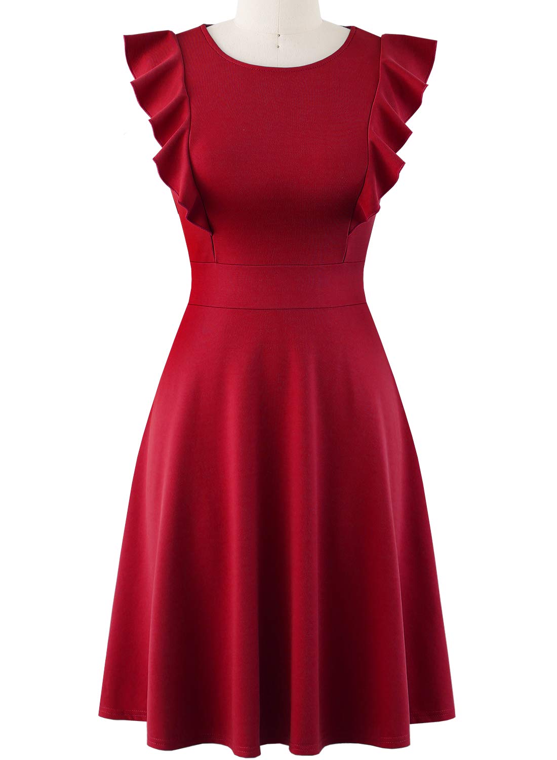YATHON Women's Vintage Floral Ruffle Flared A-Line Swing Dress for Cocktail Party, Wedding Guest, Date Night & Special Occasions