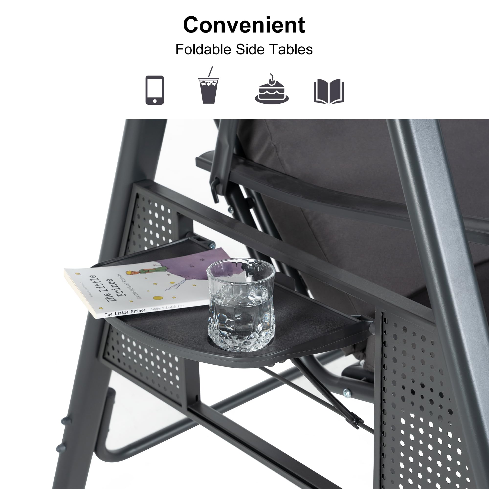 PURPLE LEAF 3-Seater Outdoor Patio Swing with Stand - Adjustable Canopy, All-Weather Steel Frame & Included Cushions - Perfect for Backyard, Porch, Garden Relaxation (Grey)