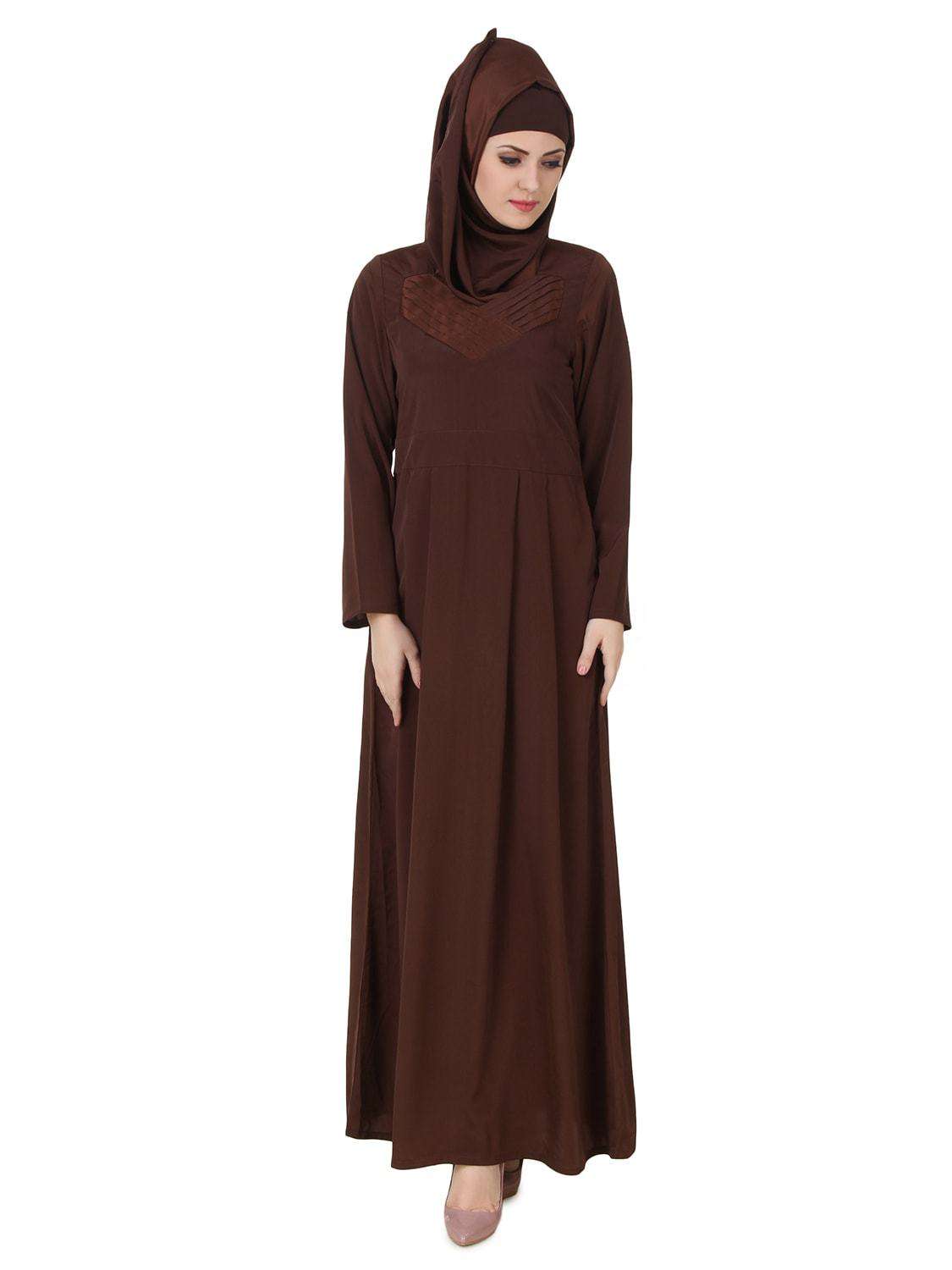 Elegant Layan Crepe Brown Abaya for Women - Modest Islamic Prayer Dress - Perfect for Mosque, Eid, and Special Occasions