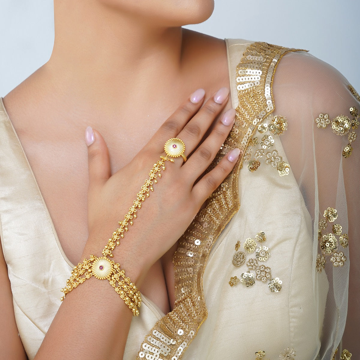 Marigold Glory Haath Phool - Traditional Indian Hand Jewelry for Women | Perfect for Weddings, Festivals & Cultural Events