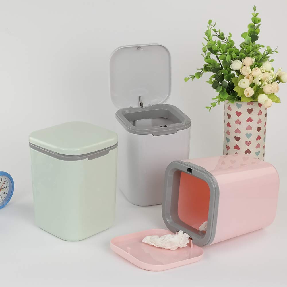 1/2 Gallon Tiny Countertop Trash Can with Push-Button Lid - Small Pink Waste Bin for Bathroom, Office, Kitchen & Vanity - Compact Mini Garbage Can for Home & Travel Use