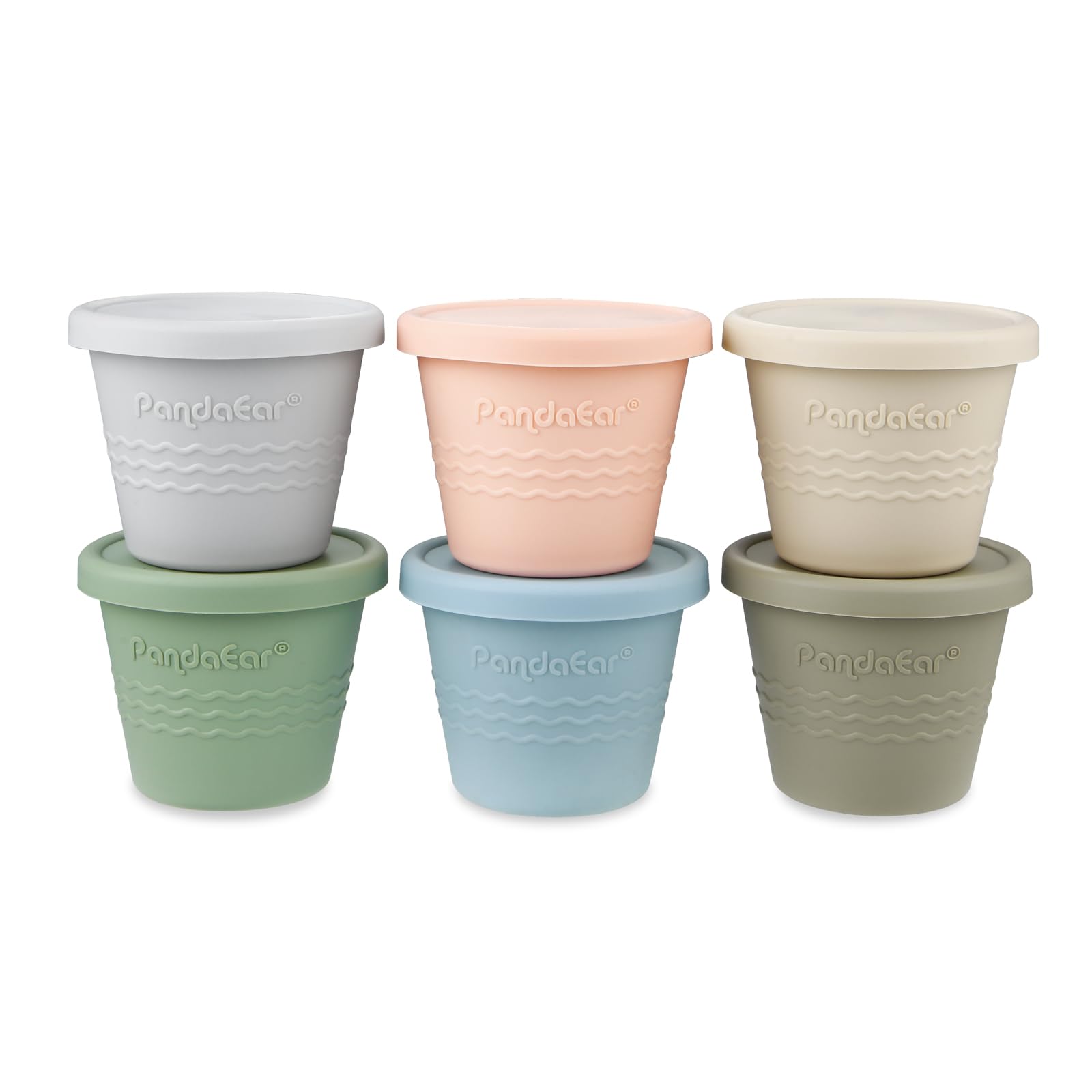 PandaEar 6 Pack 4 oz Silicone Baby Food Storage Containers with Lids - Reusable Leak-Proof Snack Containers for Kids & Toddlers - BPA-Free Freezer Safe for Homemade Puree, Breast Milk Storage - Perfect for Daycare, Travel & Meal Prep