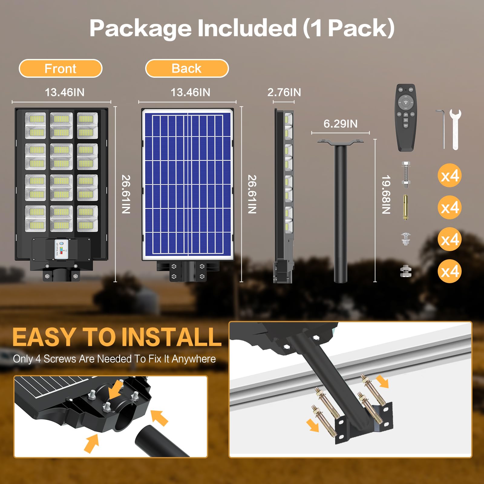 3200W Solar Street Lights Outdoor - 300,000 Lumens Commercial Solar Parking Lot Lights with Motion Sensor, IP66 Waterproof, Dusk to Dawn (2 Pack) - Perfect for Parking Lots, Driveways, Pathways, and Backyards