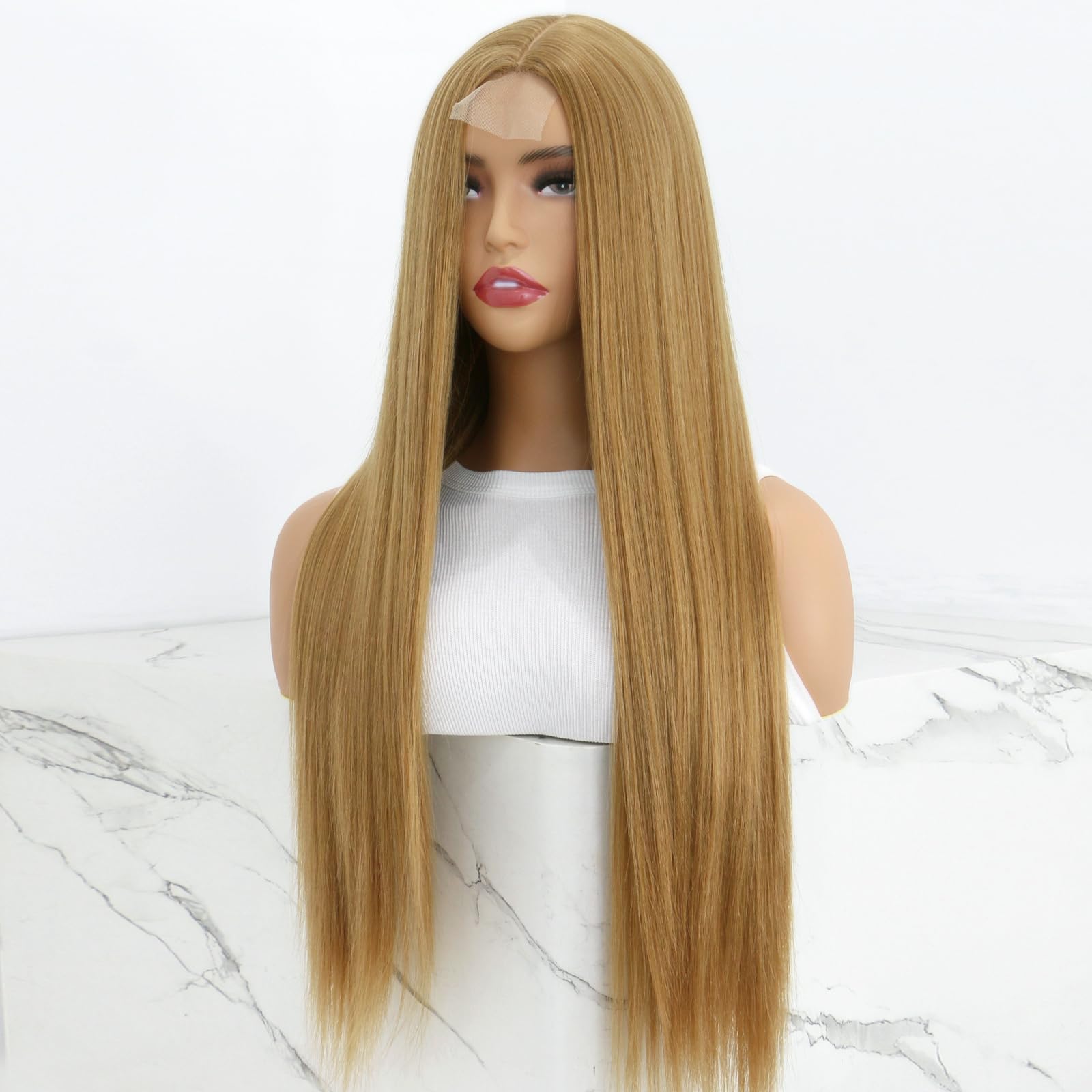 Swetcurly Blonde 24 Inch Lace Front Wig - Heat Resistant Synthetic Straight Hair with Highlight - Glueless Long Wigs for Women | Perfect for Cosplay, Fashion Shows & Daily Styling