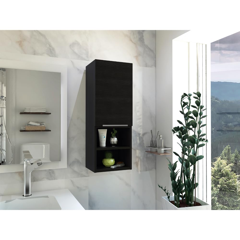 Tuhome Mila Wall Mounted Medicine Cabinet with 2 Interior & 2 External Shelves, Single Door Bathroom Storage - Black | Perfect for Bathroom Organization & Small Space Storage