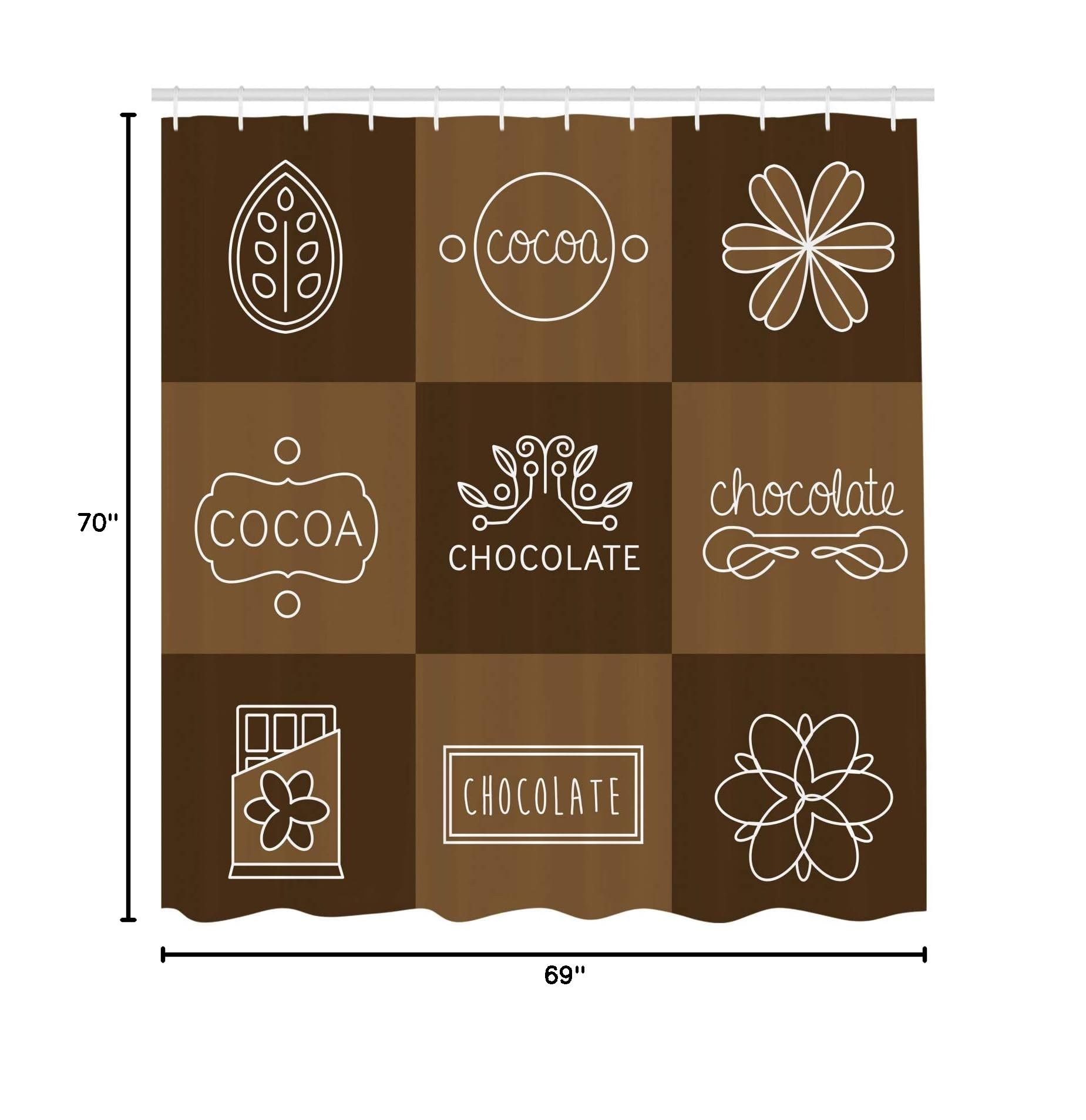 Ambesonne Chocolate Themed Shower Curtain - Brown Cocoa & Floral Square Design, 69