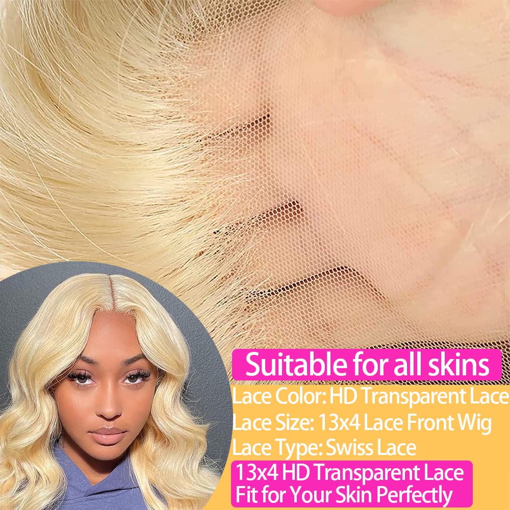 613 Blonde Body Wave Human Hair Lace Front Wig - 13x4 Transparent Lace with Baby Hair & Pre-Plucked Hairline - 180% Density 28