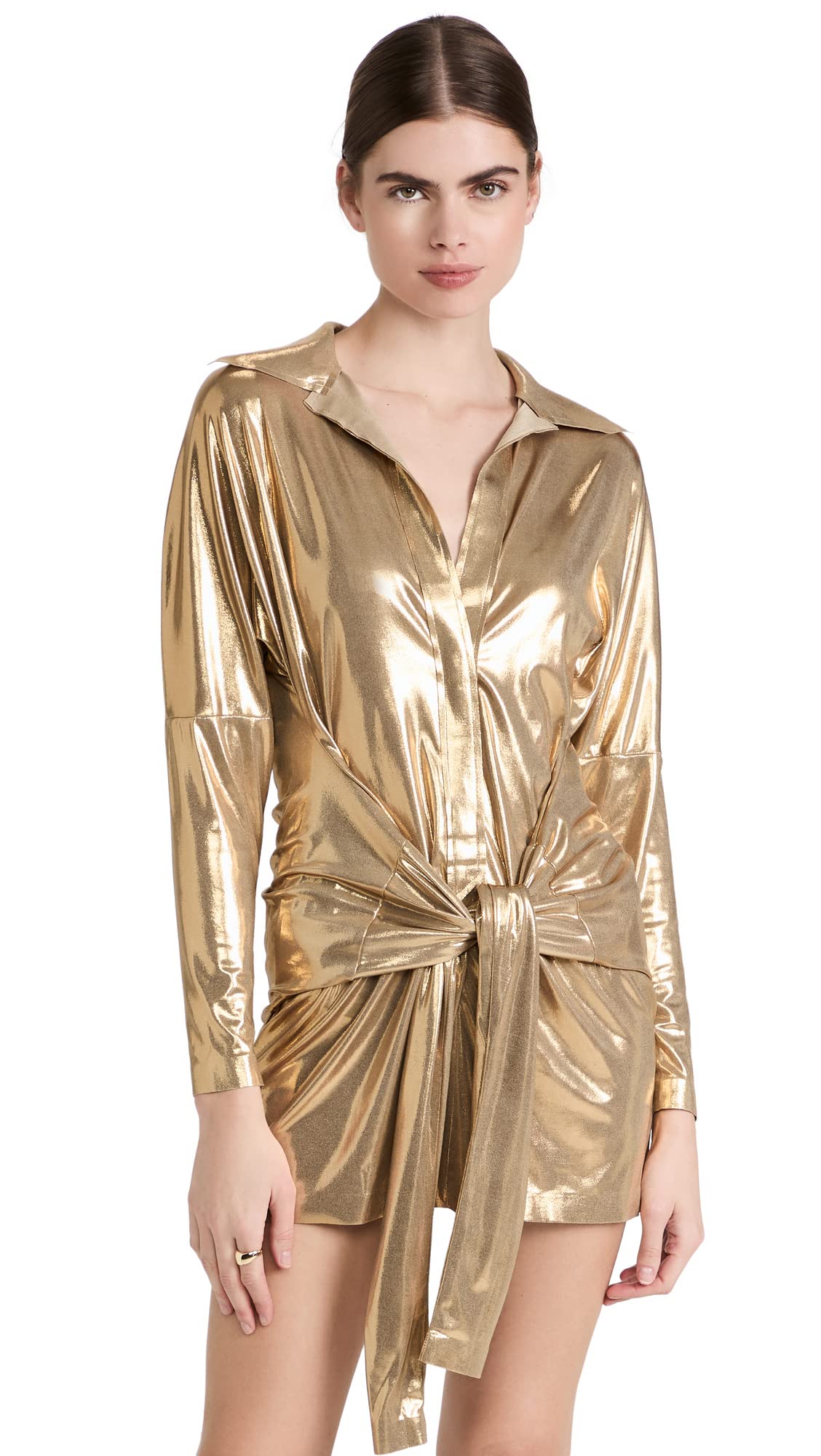 Norma Kamali Women's Ty Front NK Shirt Mini Dress - Stylish & Versatile for Casual Outings, Date Nights & Summer Events