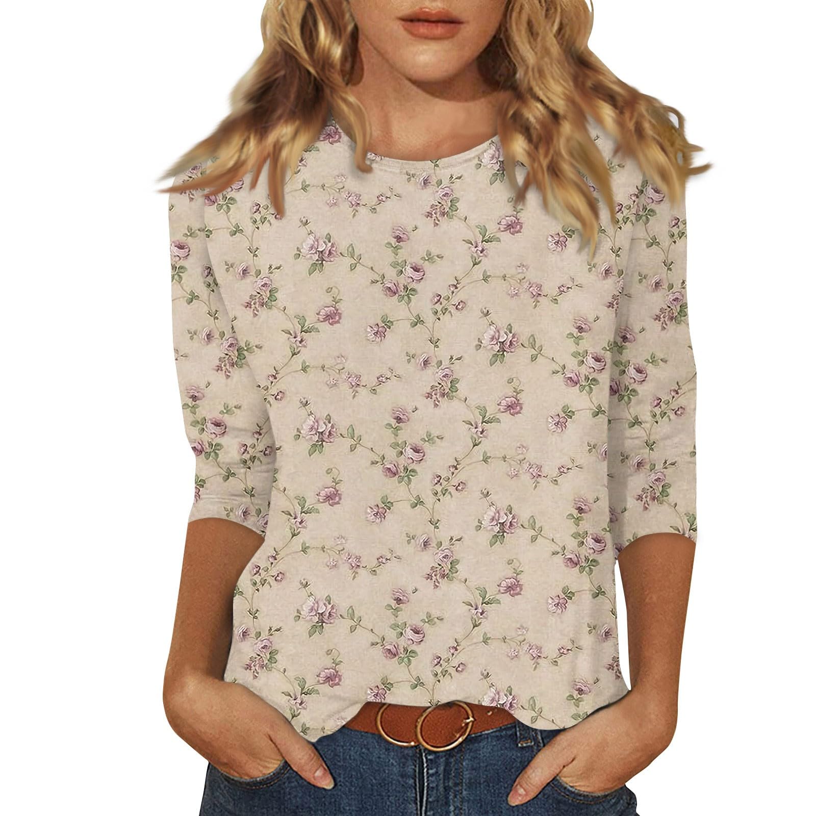 Women's 3/4 Sleeve Blouses - Loose Fit Crew Neck T-Shirts for Casual & Dressy Wear | Office, Date Night & Weekend Outfits