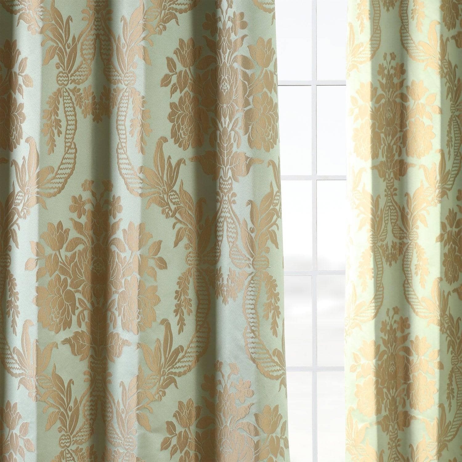 Magdelena Jade & Gold Damask Faux Silk Jacquard Blackout Curtains for Bedroom - Elegant Window Treatment for Living Room, Nursery & Home Decor
