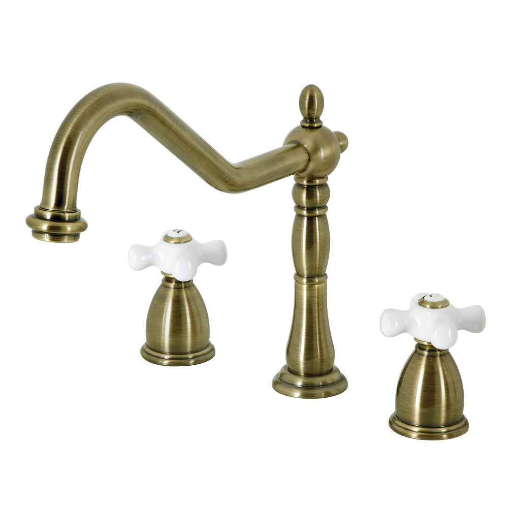 Kingston Brass KB1799PXLS Widespread Kitchen Faucet - Stainless Steel Finish, High Arc Spout, Dual Handle Design for Modern Kitchens | Perfect for Sink Cleaning, Dishwashing & Food Prep