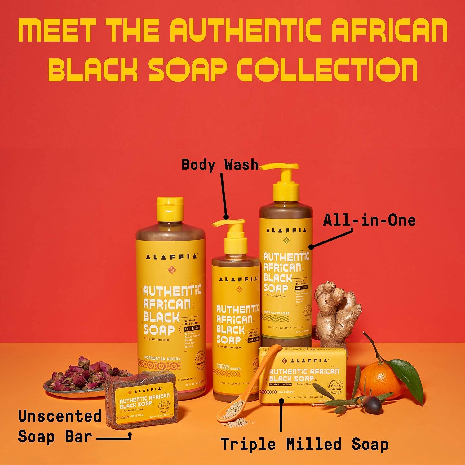 Alaffia Authentic African Black Soap - All-in-One Body Wash, Face Wash, Shampoo & Shaving Bar with Fair Trade Shea Butter, Lavender & Ylang Ylang - 32 Fl Oz - Natural Skin & Hair Care for Daily Cleansing & Moisturizing