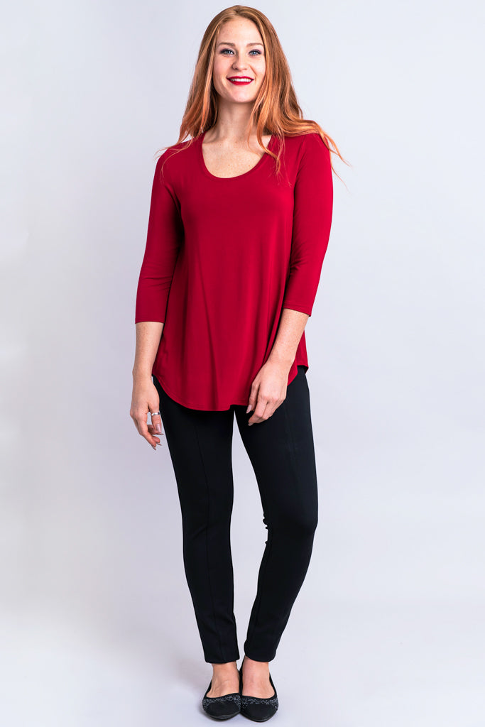 Jazz 3/4 Sleeve Women's Tops - Soft Bamboo Fabric Lipstick Red Blouse for Casual Wear & Office Outfits