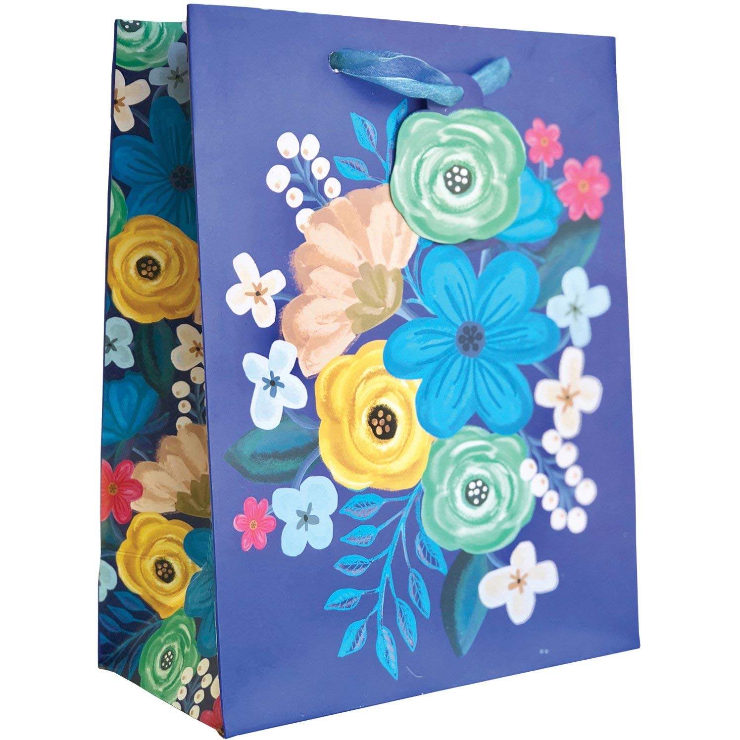 Jillson Roberts Medium Floral Bags - 120 Pcs Bohemian Blue Gypsy Print Tote Bags for Women, Beach, Travel & Shopping | Bulk Wholesale Party Favors & Gift Bags