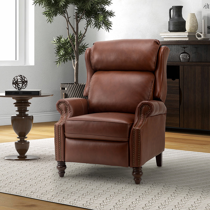 Lucina Genuine Leather Manual Recliner Chair - Handcrafted Premium Leather Living Room Furniture for Relaxation & Comfort - Perfect for Home Theater, Reading Nook, and Office Lounge