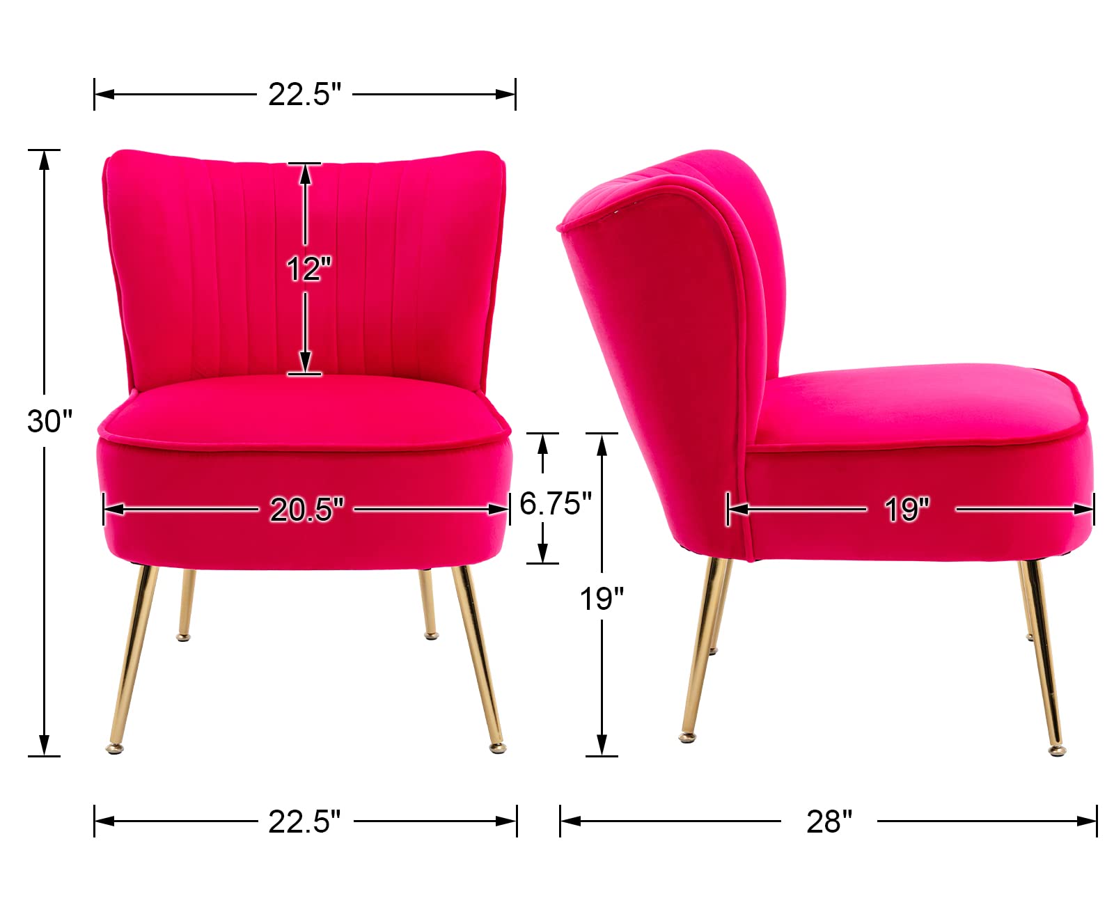 CIMOTA Velvet Accent Chairs Set of 2 - Modern Armless Slipper Chairs with Golden Legs for Living Room, Bedroom, Office - Rose Red Wingback Lounge Chairs for Reading Nook, Cozy Corner & Home Decor