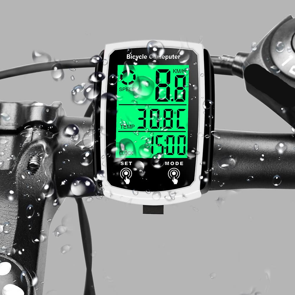 Waterproof Wired Bicycle Speedometer & Odometer - LCD Bike Computer for Cycling - Accurate Speed Tracking for Road & Mountain Bikes - Perfect for Commuting, Training & Outdoor Adventures (White)