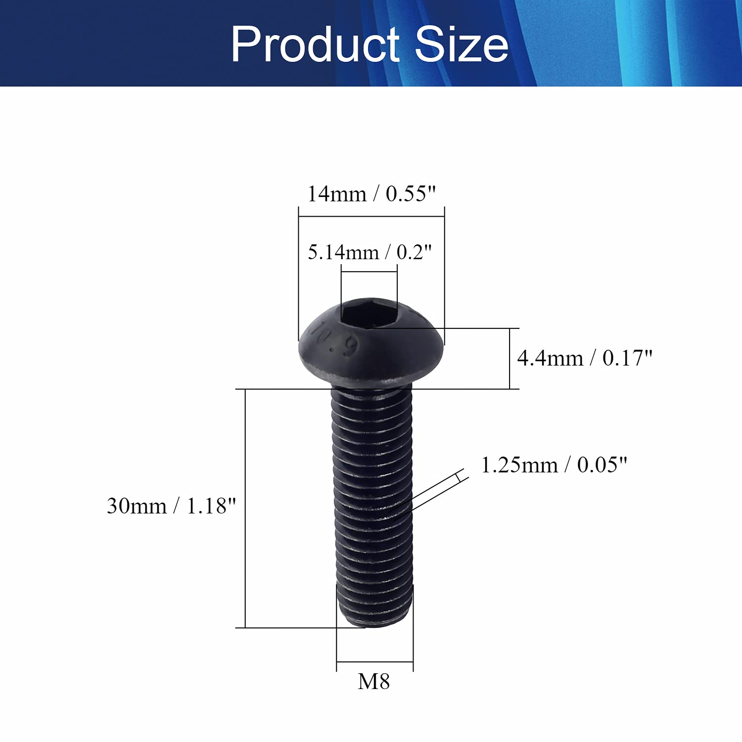 50Pcs M8x30mm Hex Socket Head Screws - Black Carbon Steel Fasteners for Furniture Assembly