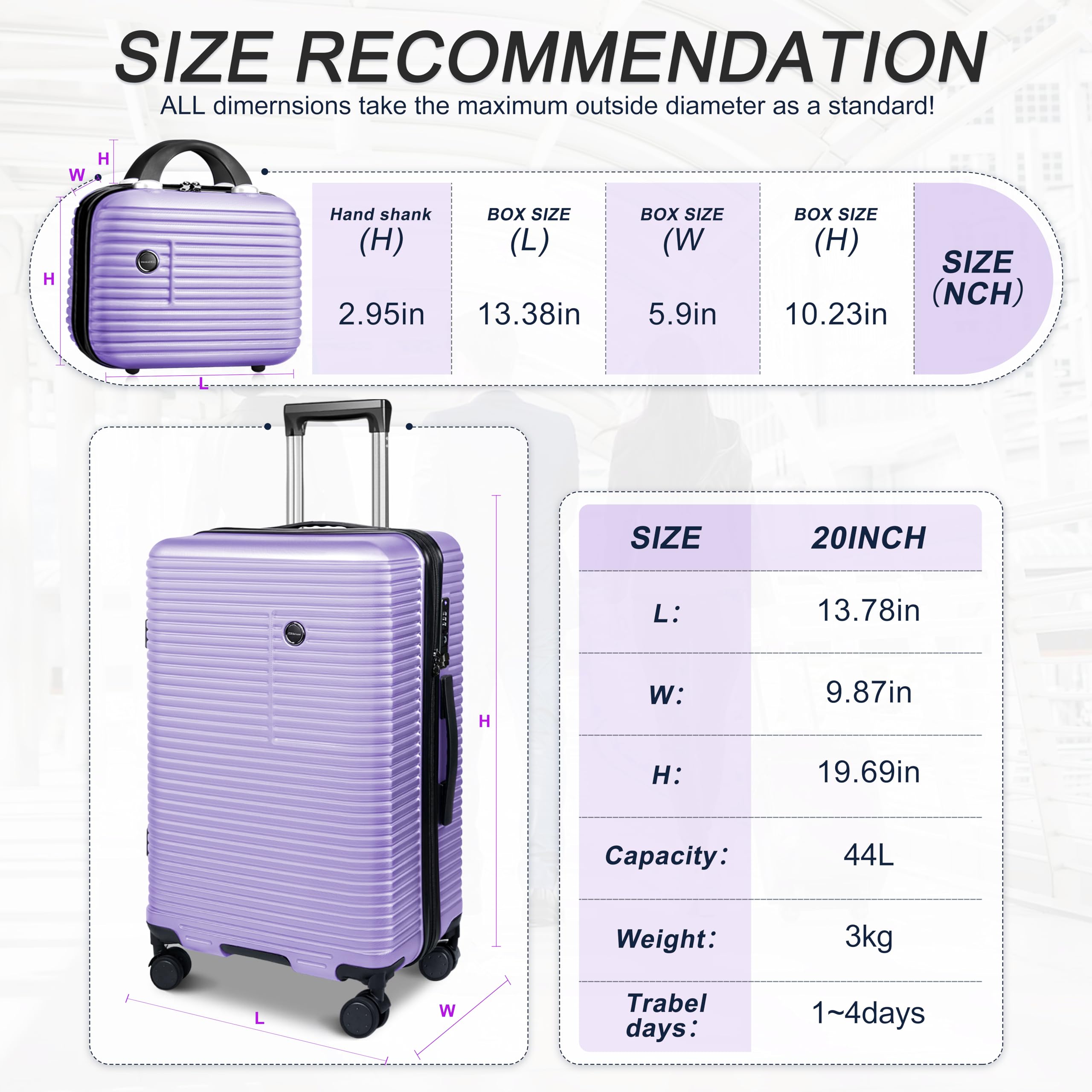 2-Piece Carry On Luggage Set 20 Inch Hardshell Spinner Suitcases - Airline Approved PC+ABS Lightweight Luggage for Business Travel & Weekend Getaways