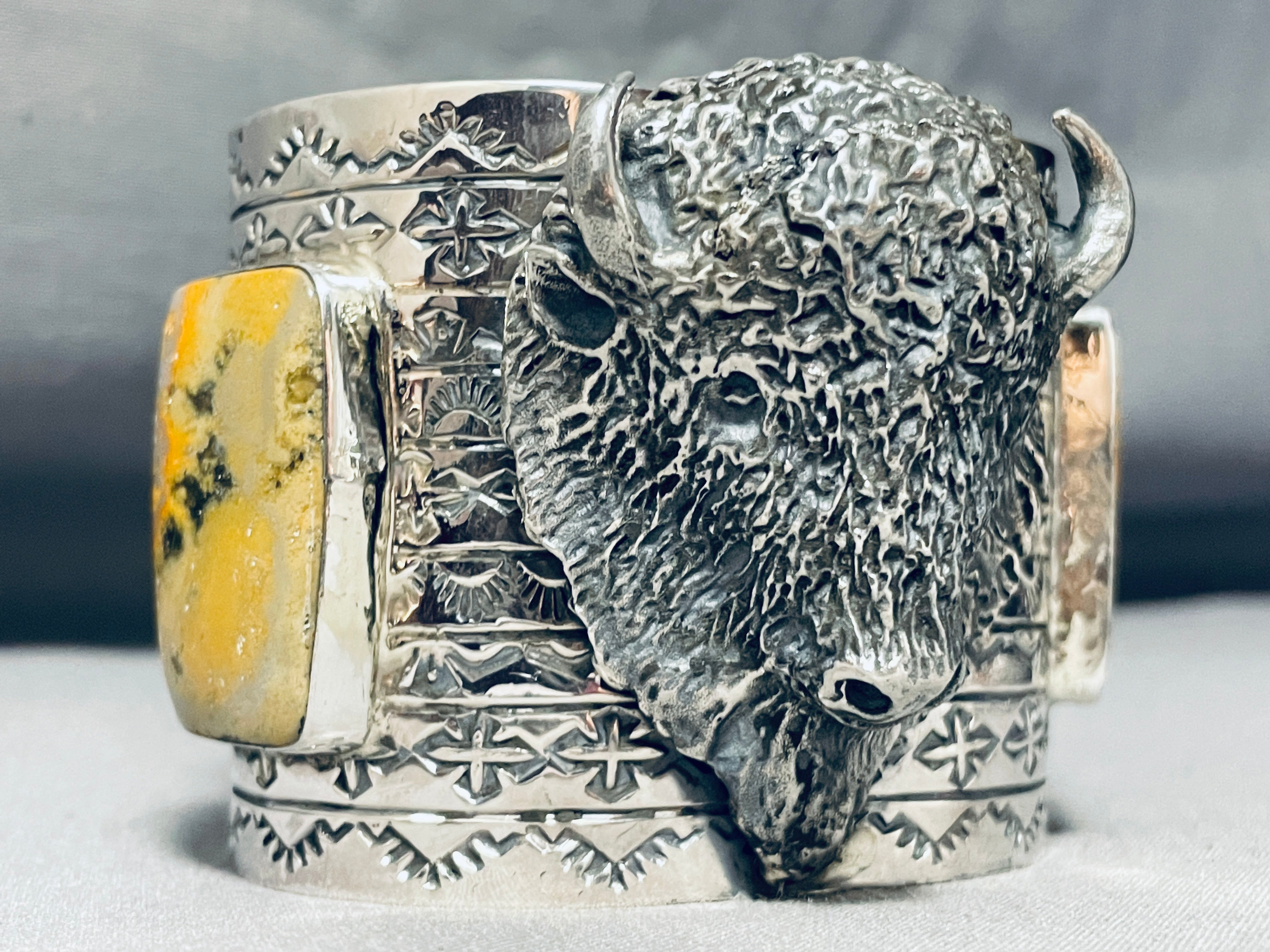136 Gram Mens Massive Buffalo Turquoise Native American Sterling Silver Bracelet