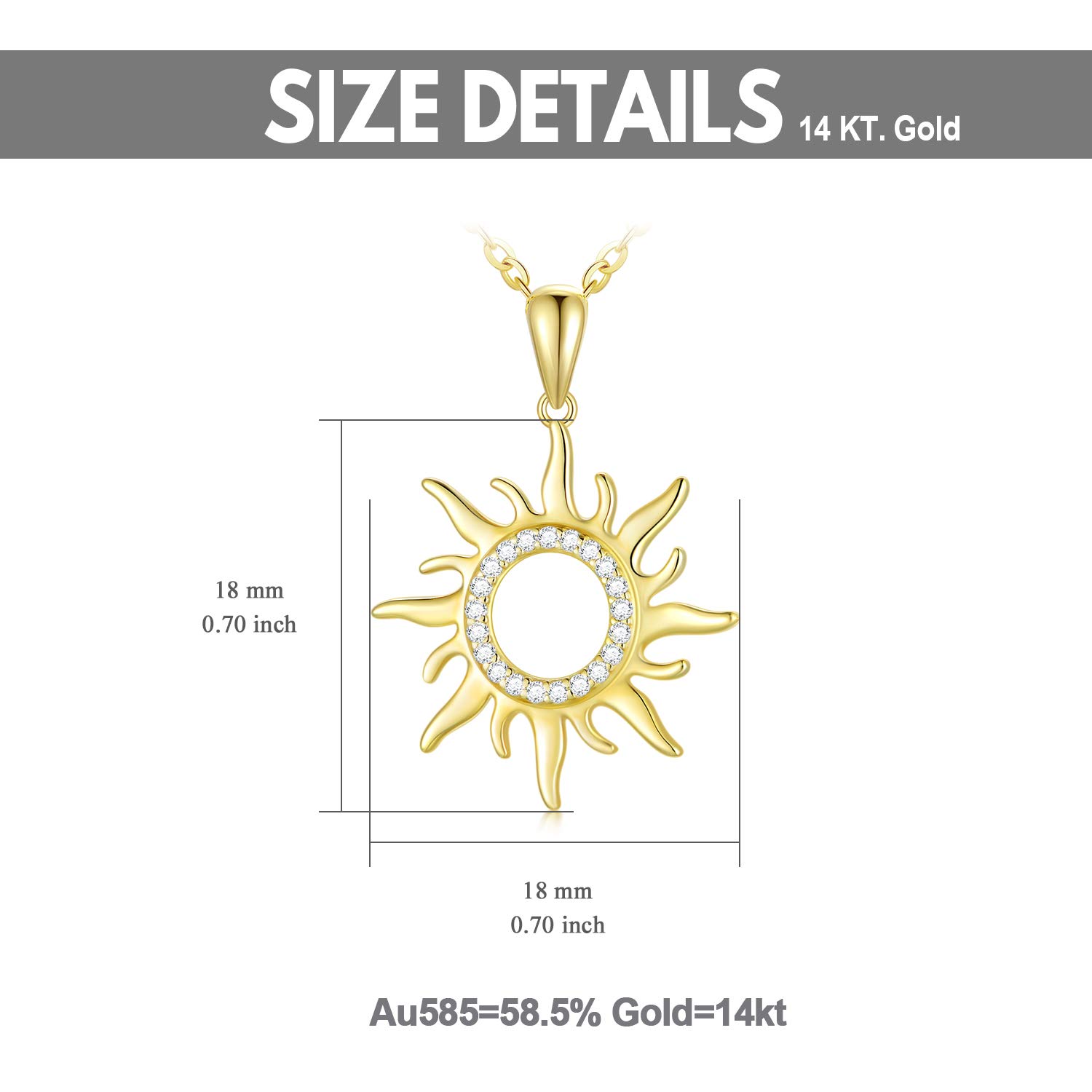 14K Gold Sun Necklace for Women - Moissanite Sun Pendant Jewelry, 16-18 Inch Adjustable Chain, Elegant Gift for Birthday, Anniversary & Everyday Wear
