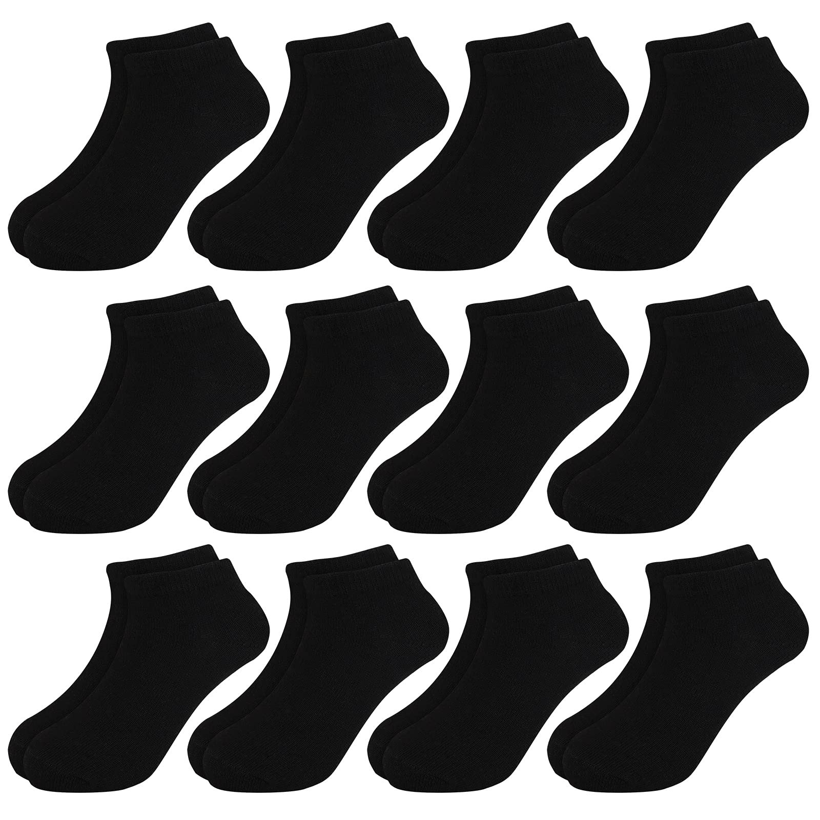 BOOPH 12 Pairs Kids Ankle Socks for Boys & Girls - Low Cut Half Cushioned Athletic Socks - Comfortable School, Sports & Everyday Wear