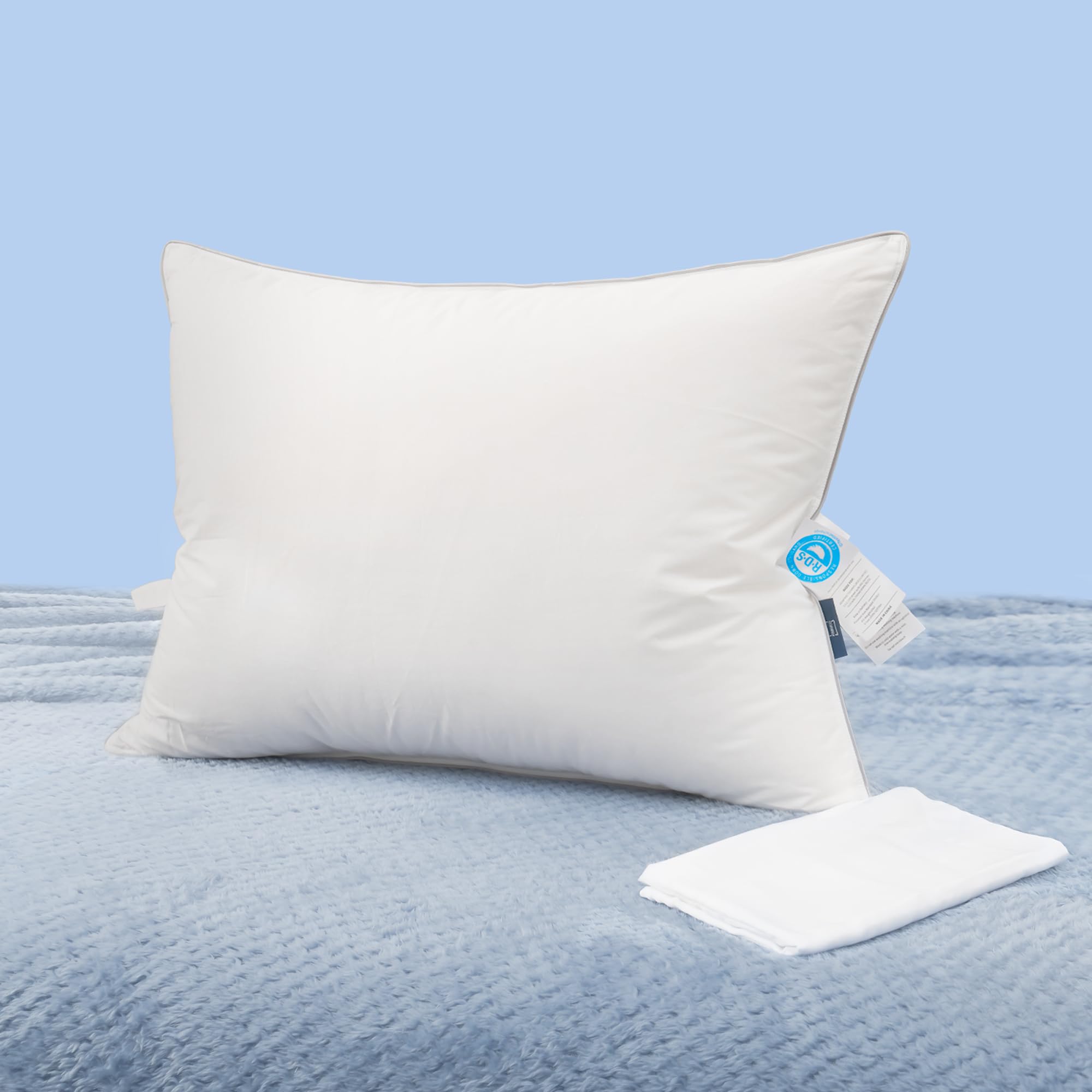 Luxury 750 Fill Power White Goose Down Pillow - Natural Hotel Quality Sleeping Pillow for Back, Side & Stomach Sleepers - Hypoallergenic & Breathable with Premium Pillowcase - Perfect for Bedroom, Guest Room & Travel (Standard 20