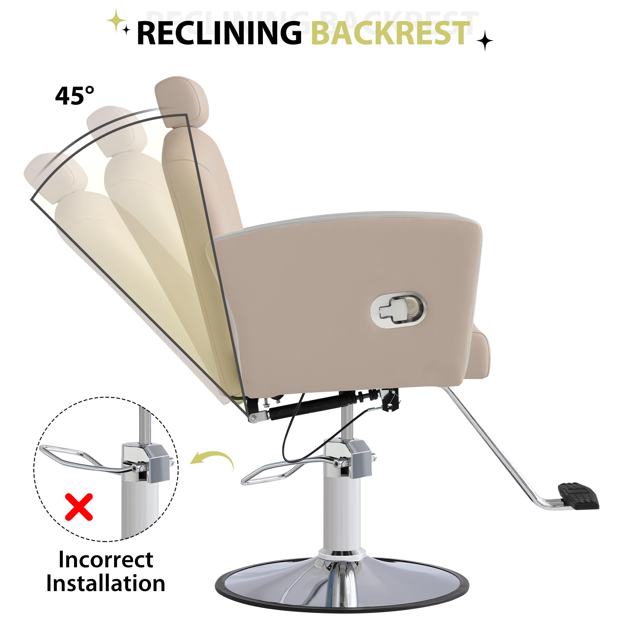Professional Hydraulic Salon Chair for Hair Stylists - 360° Swivel & Height Adjustable Barber Styling Chair with Reclining Function (Grey) - Perfect for Barbershops, Hair Salons & Home Styling Stations